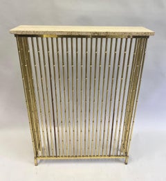 French Mid-Century Brass Faux Bamboo & Travertine Console by Maison Bagues