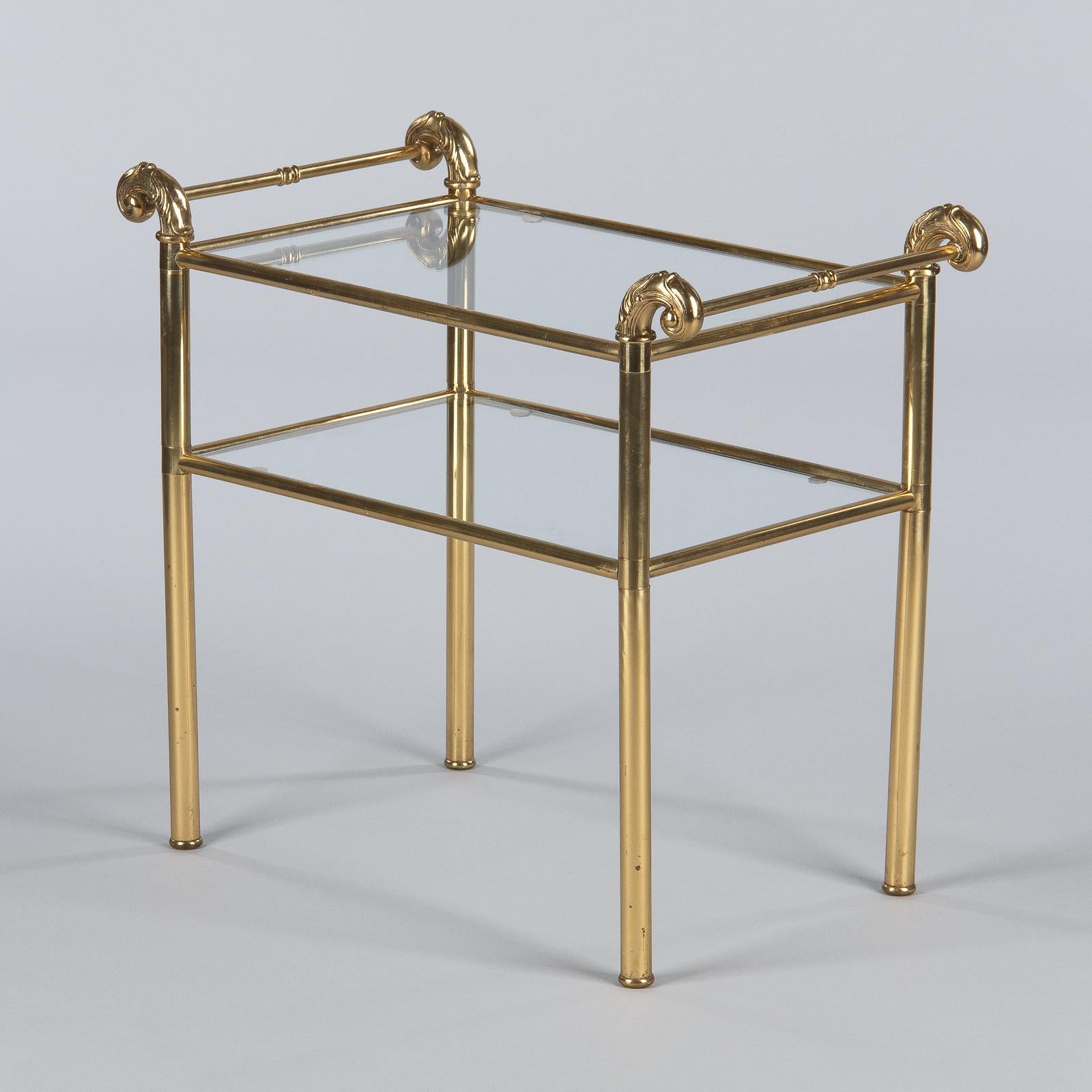 French Mid-Century Brass Side Table with Glass Tops, 1950s 7