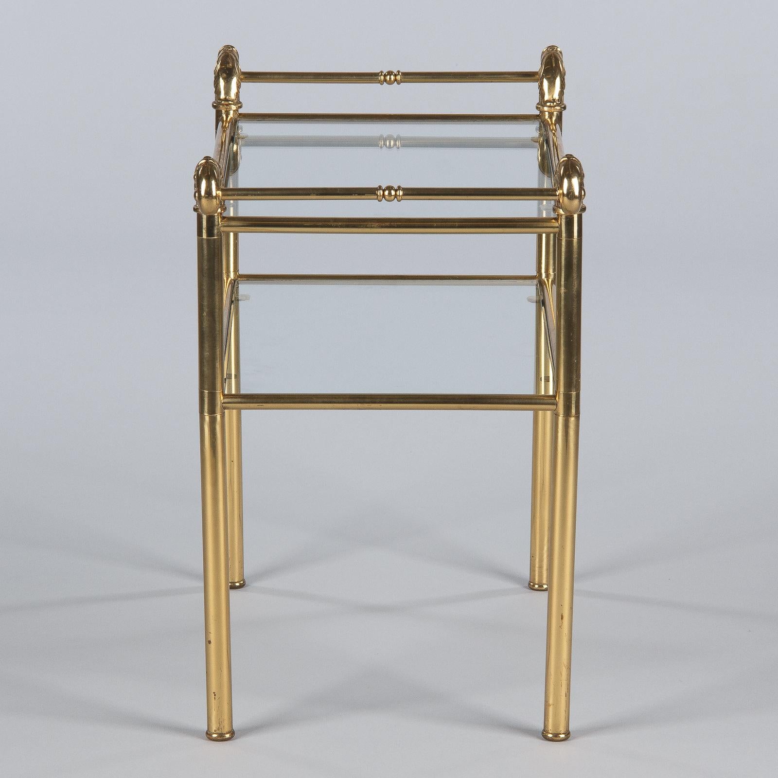 French Mid-Century Brass Side Table with Glass Tops, 1950s 8