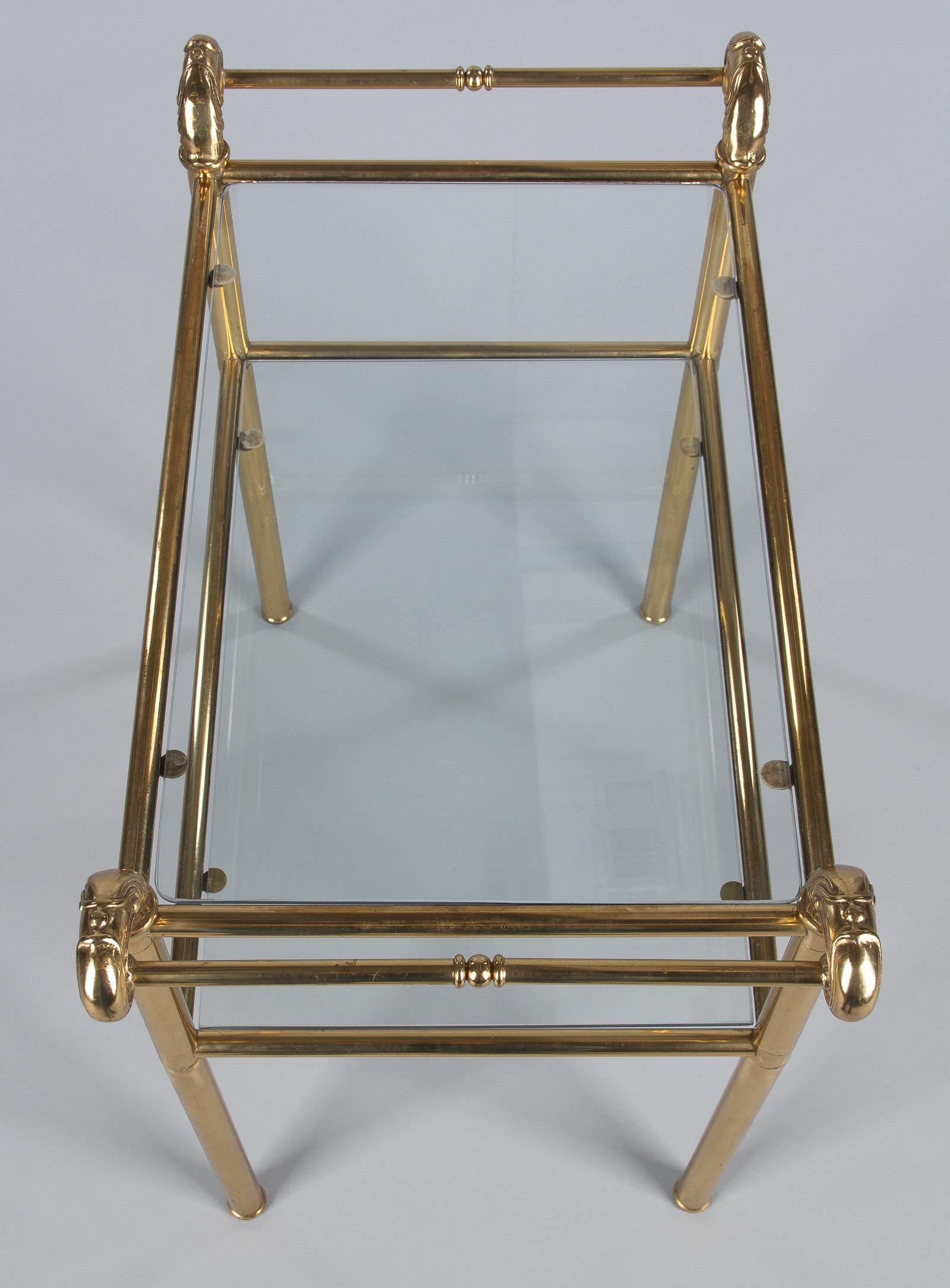French Mid-Century Brass Side Table with Glass Tops, 1950s 9