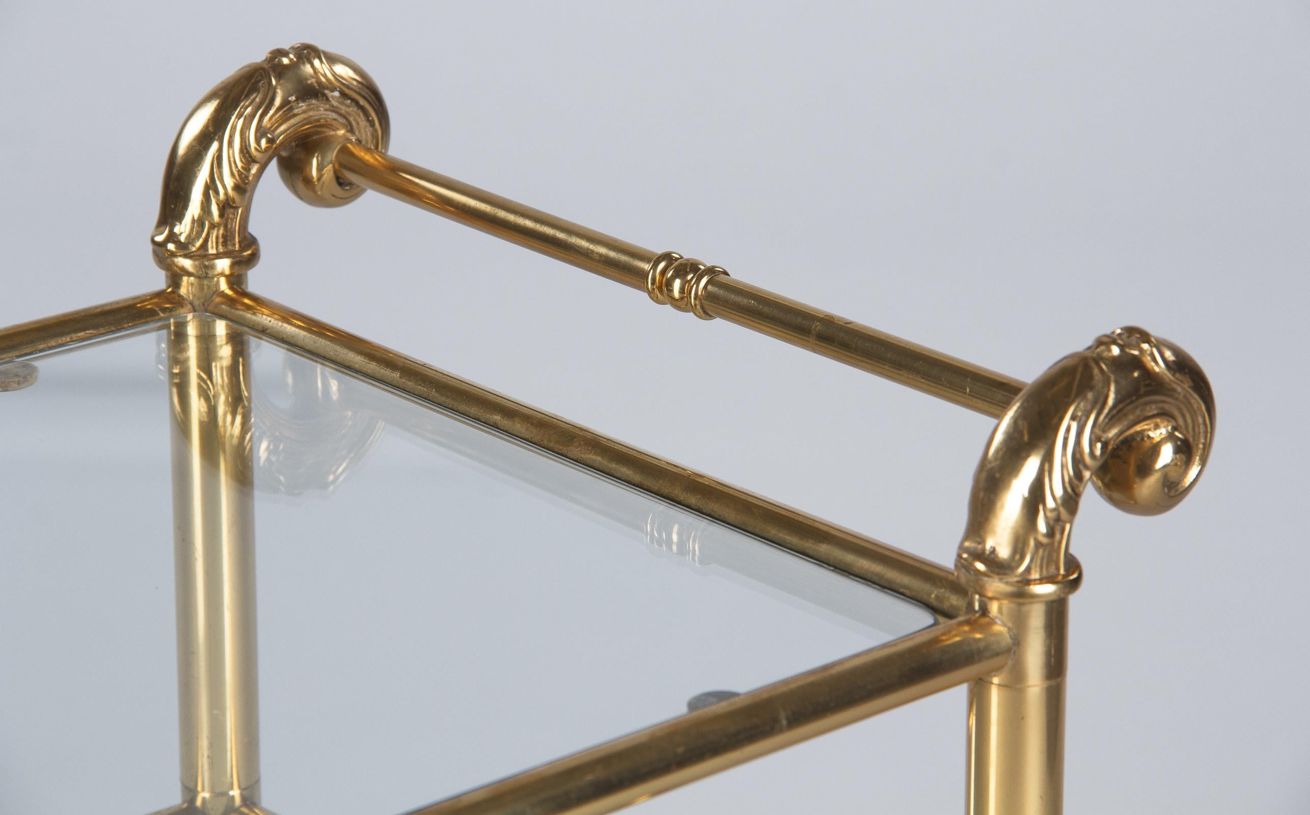 French Mid-Century Brass Side Table with Glass Tops, 1950s 1