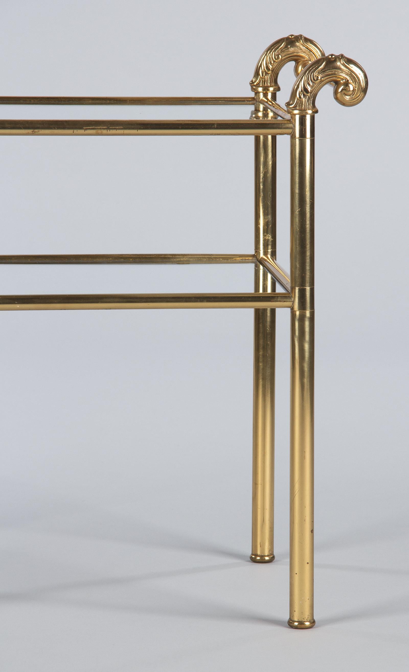 French Mid-Century Brass Side Table with Glass Tops, 1950s 3