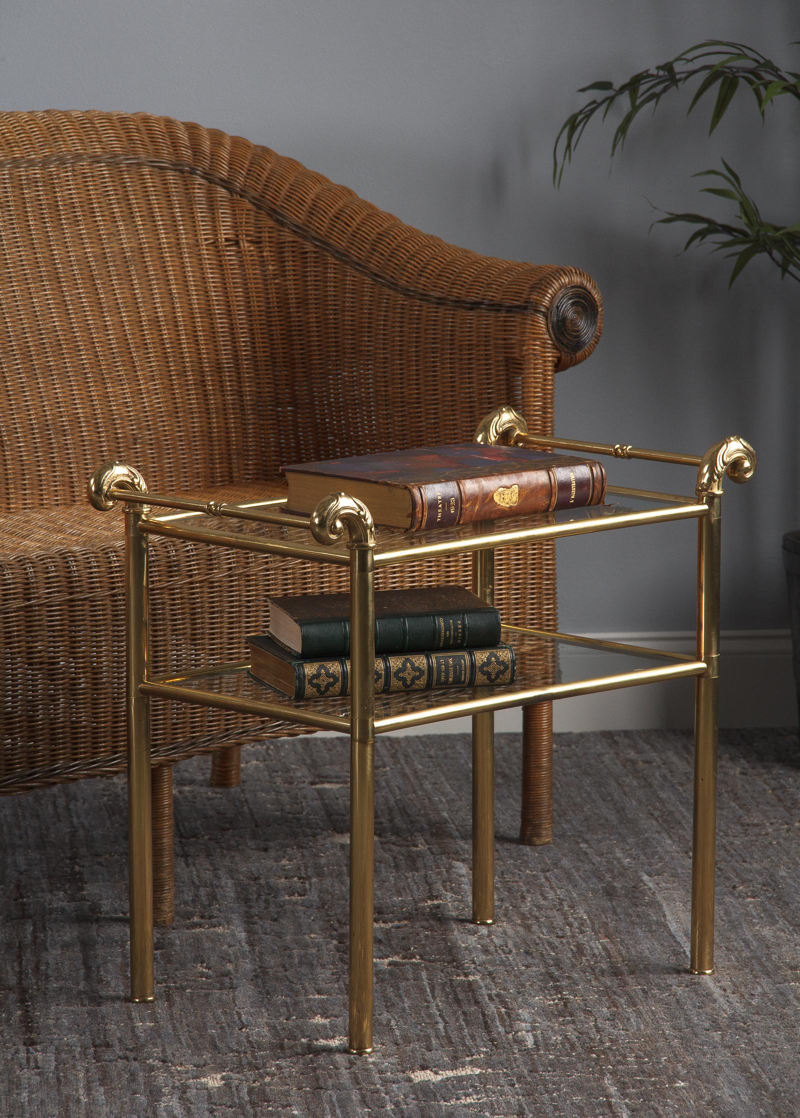 French Mid-Century Brass Side Table with Glass Tops 5