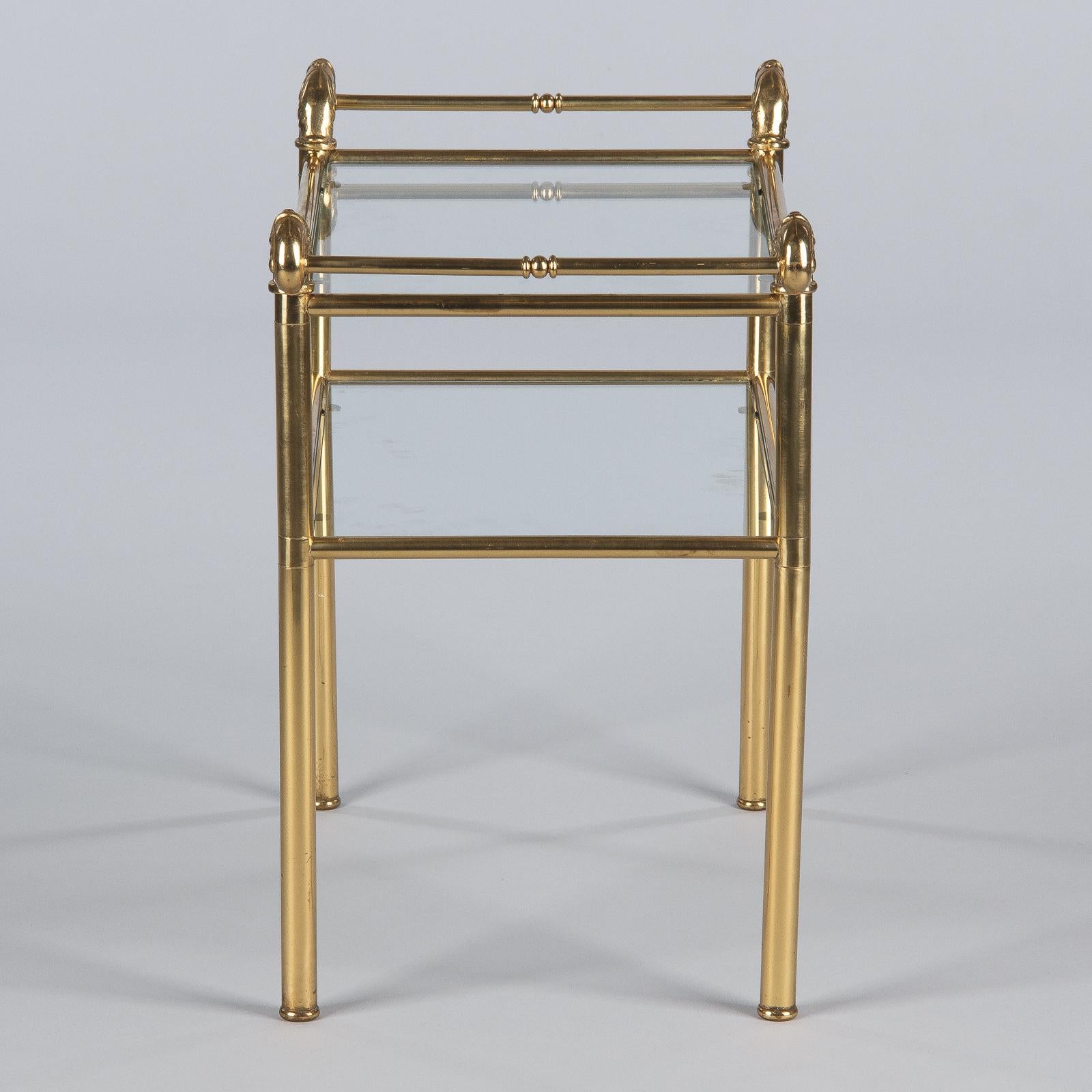 French Mid-Century Brass Side Table with Glass Tops 6