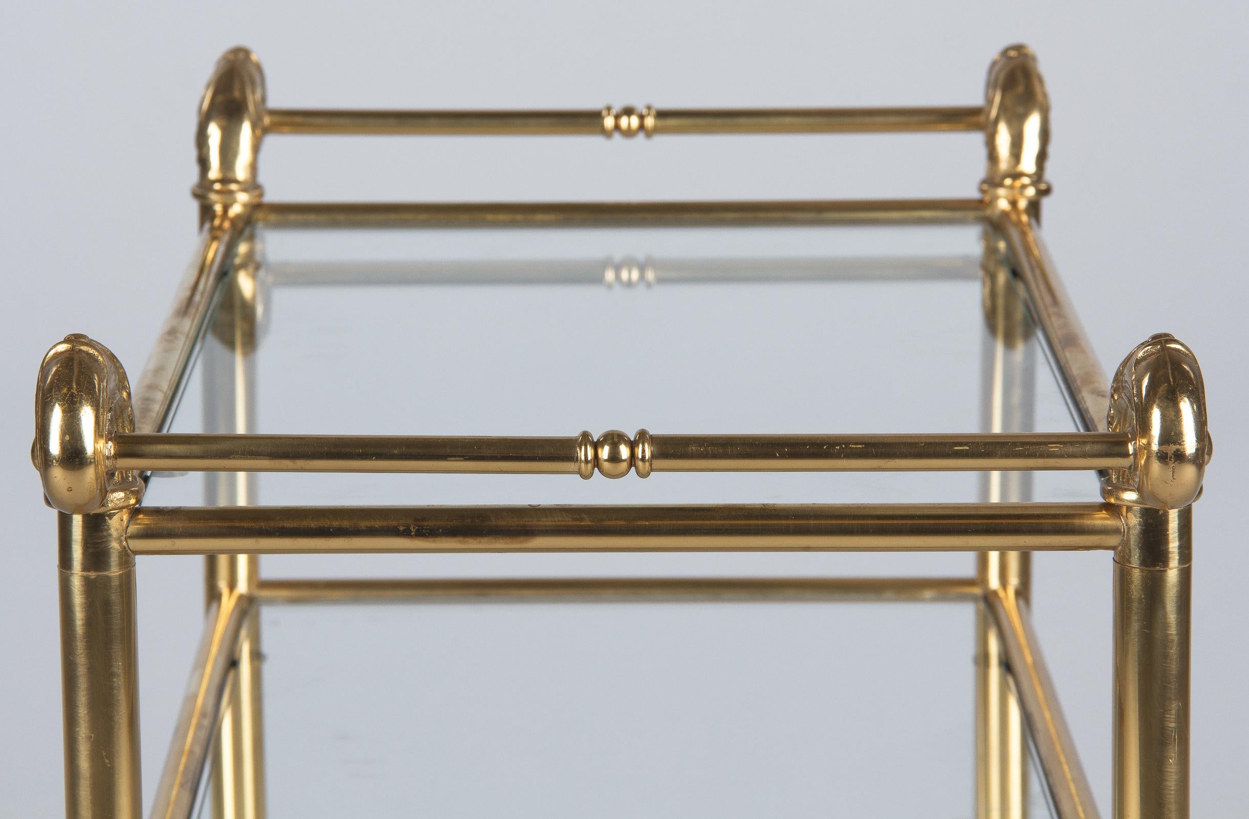 French Mid-Century Brass Side Table with Glass Tops 7