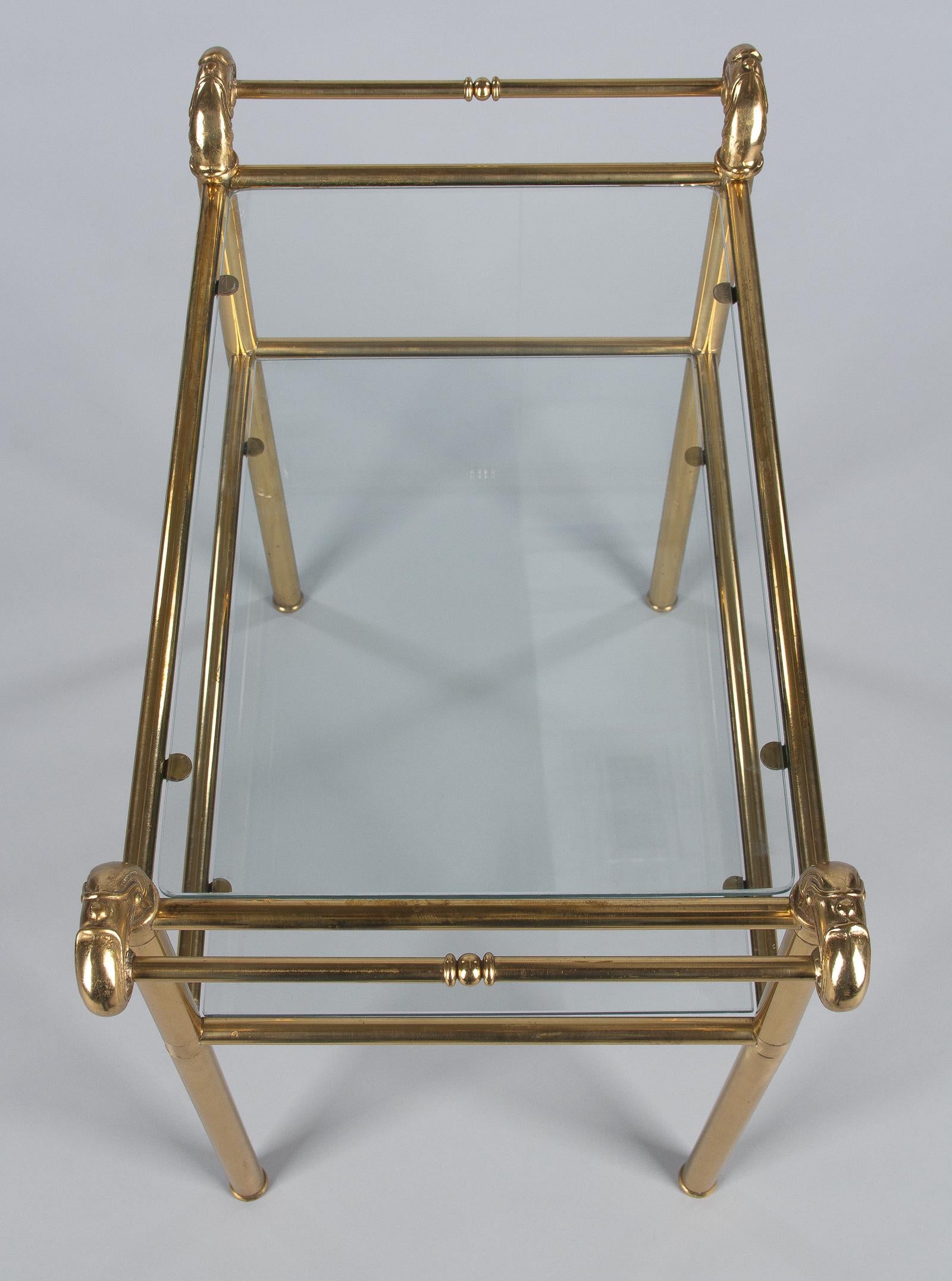 French Mid-Century Brass Side Table with Glass Tops 8