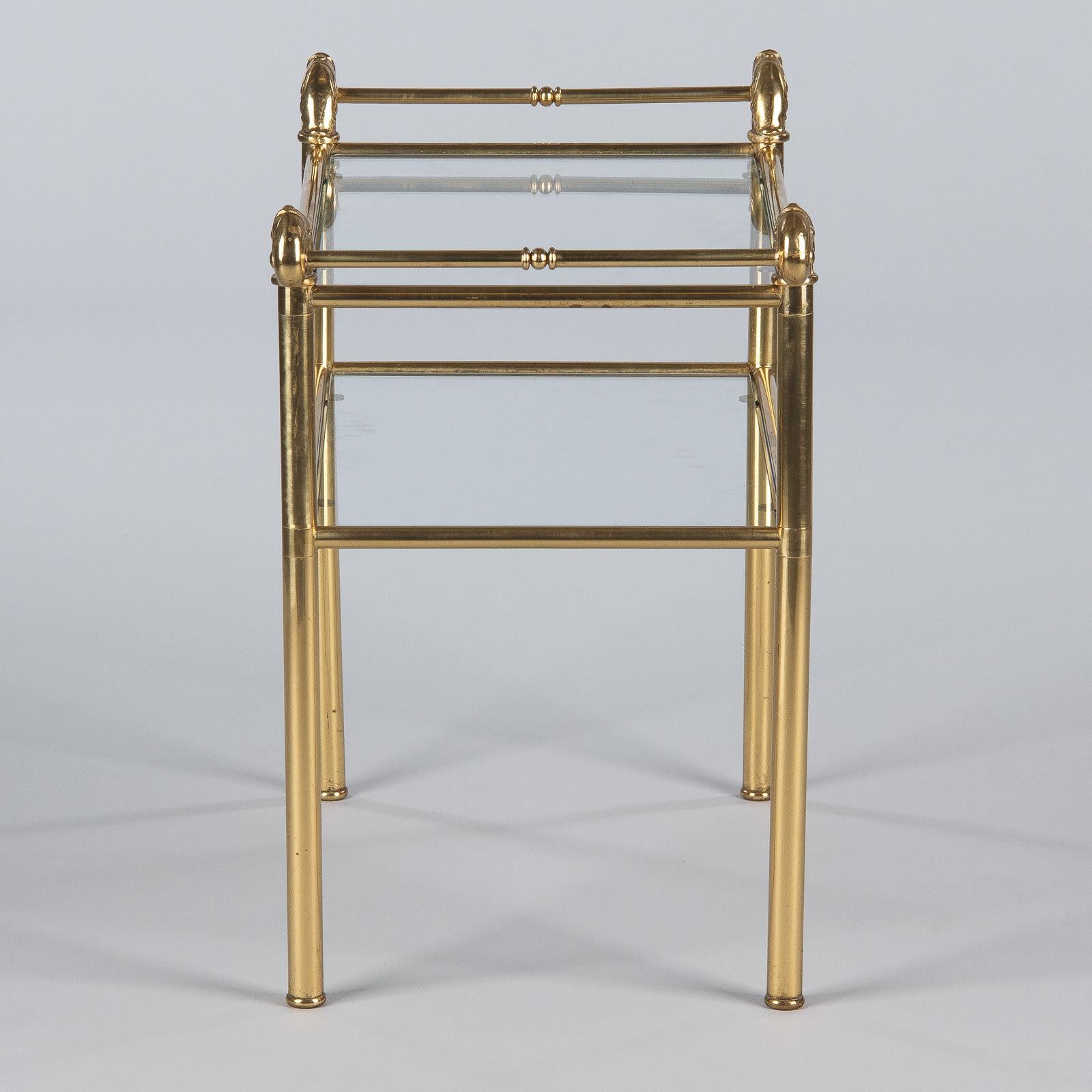 French Mid-Century Brass Side Table with Glass Tops 10