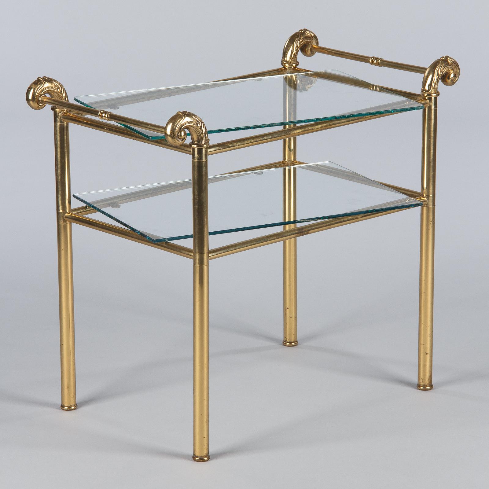 French Mid-Century Brass Side Table with Glass Tops 11