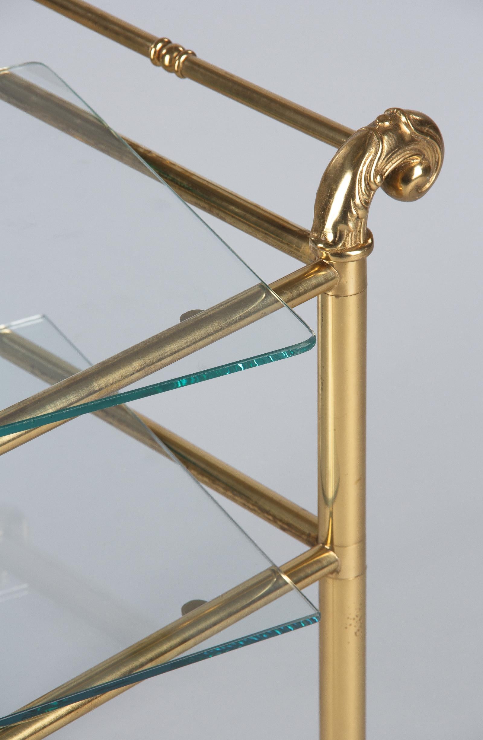 French Mid-Century Brass Side Table with Glass Tops 12