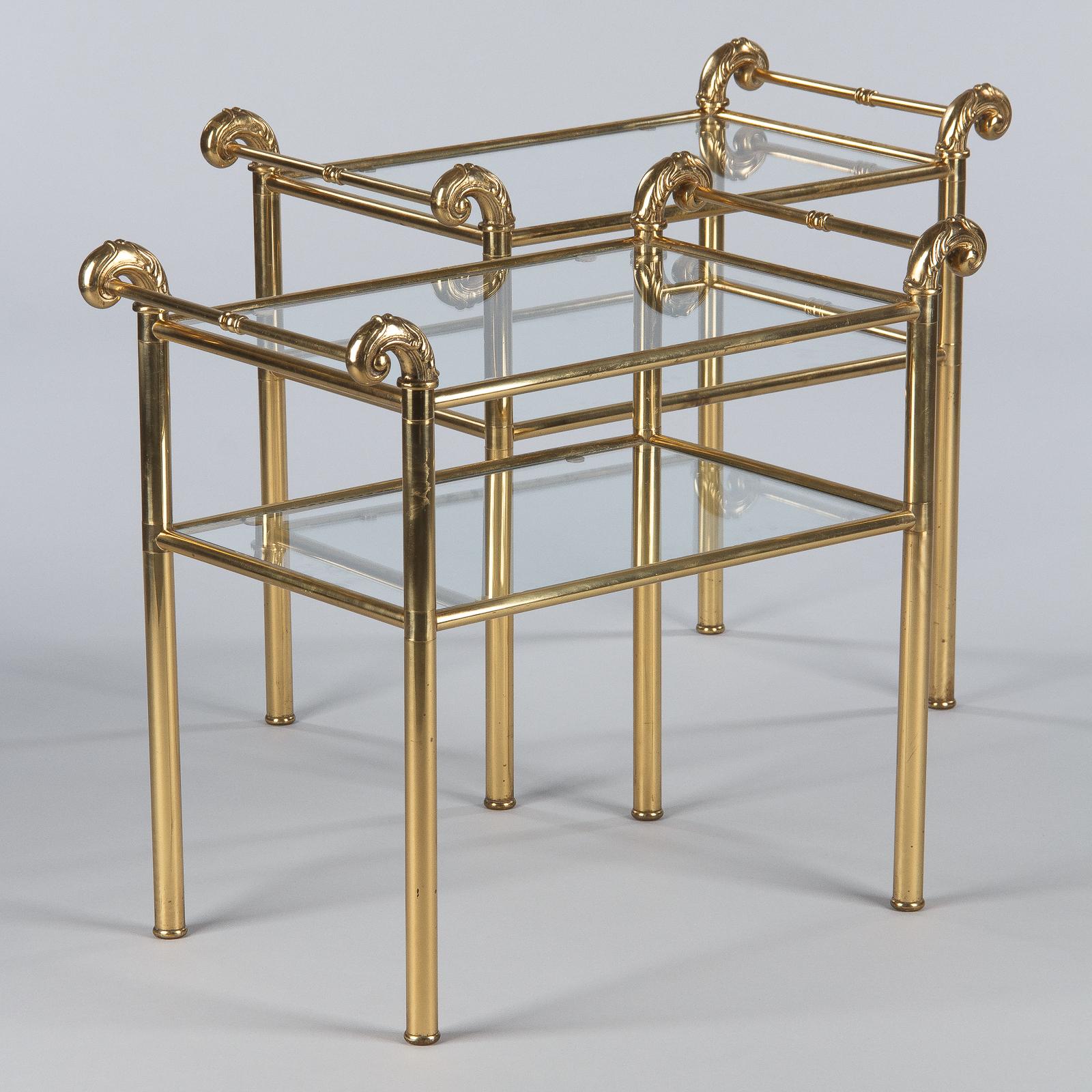 French Mid-Century Brass Side Table with Glass Tops 13
