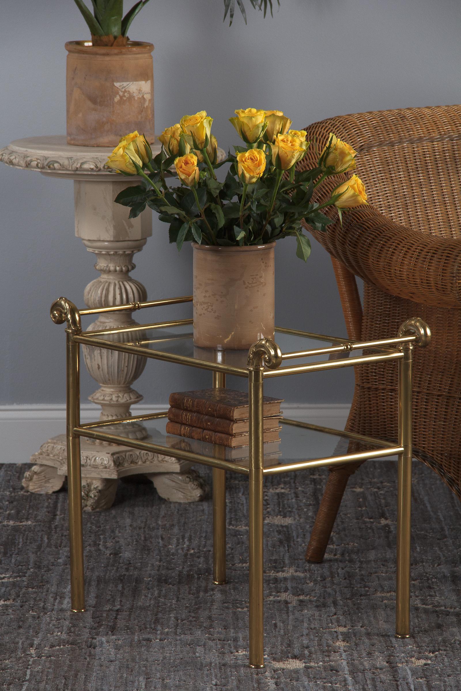 French Mid-Century Brass Side Table with Glass Tops 15