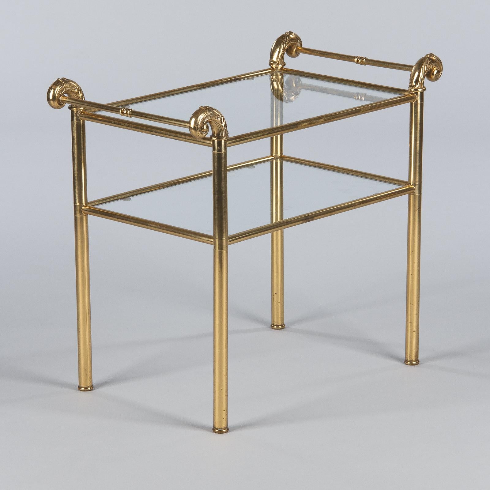 Mid-Century Modern French Mid-Century Brass Side Table with Glass Tops