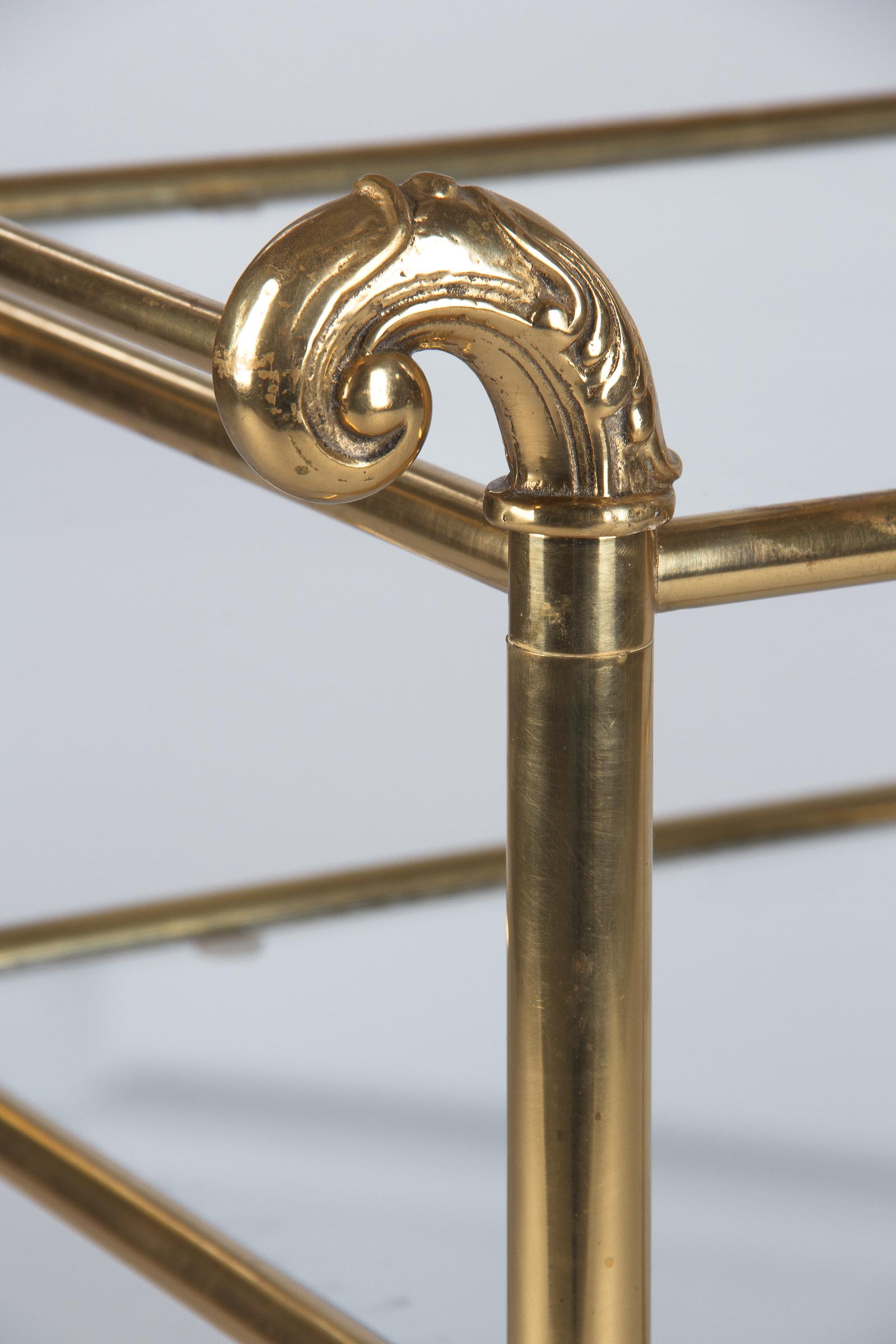 French Mid-Century Brass Side Table with Glass Tops In Good Condition In Austin, TX