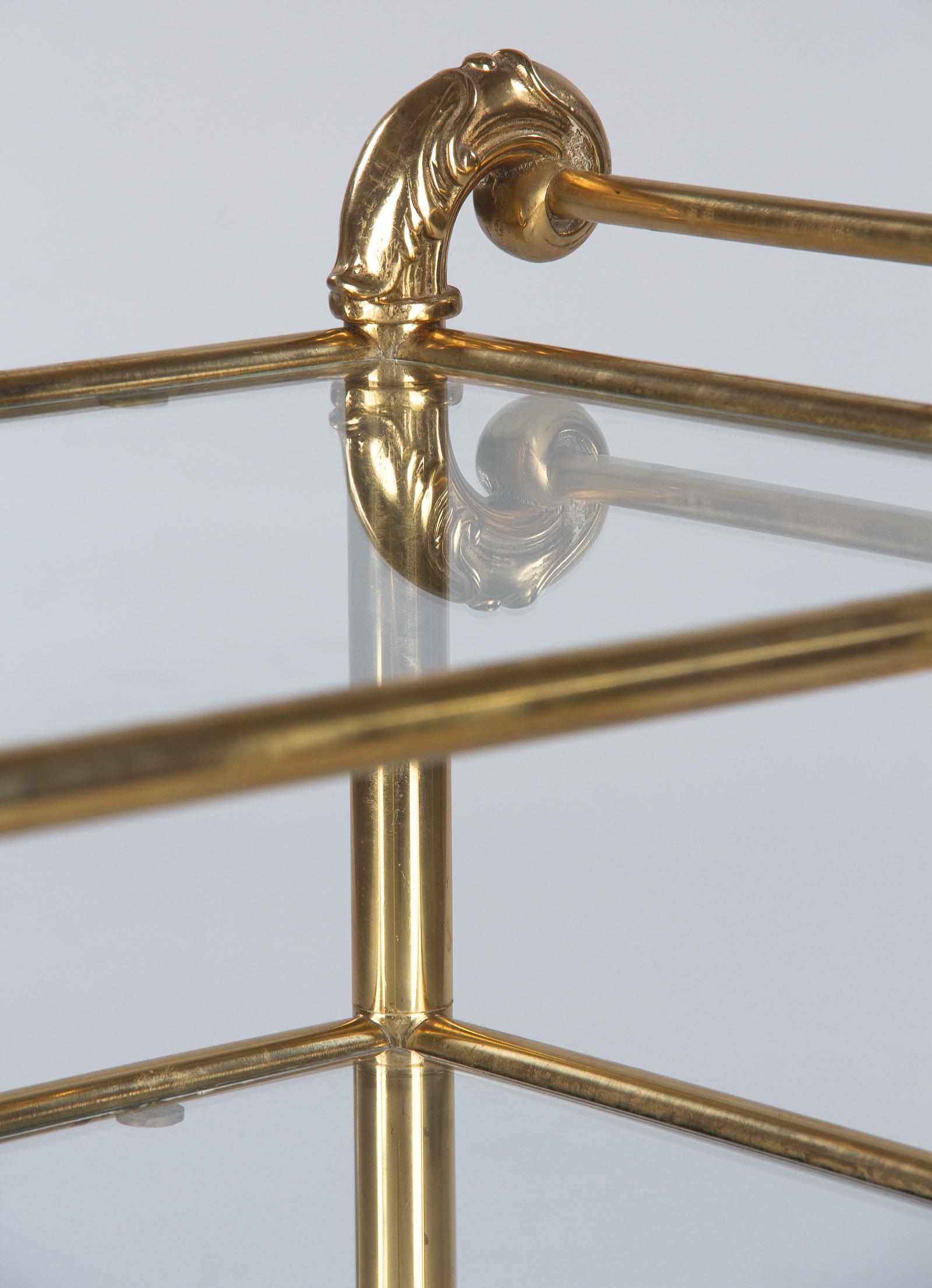 20th Century French Mid-Century Brass Side Table with Glass Tops