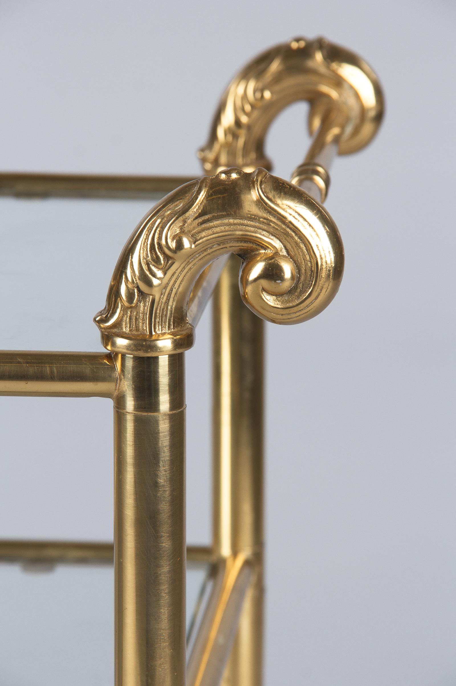 French Mid-Century Brass Side Table with Glass Tops 2