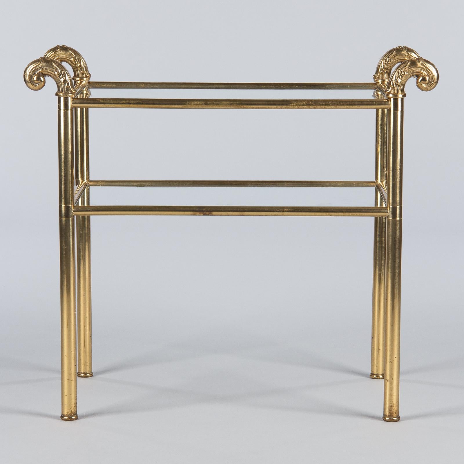 French Mid-Century Brass Side Table with Glass Tops 3