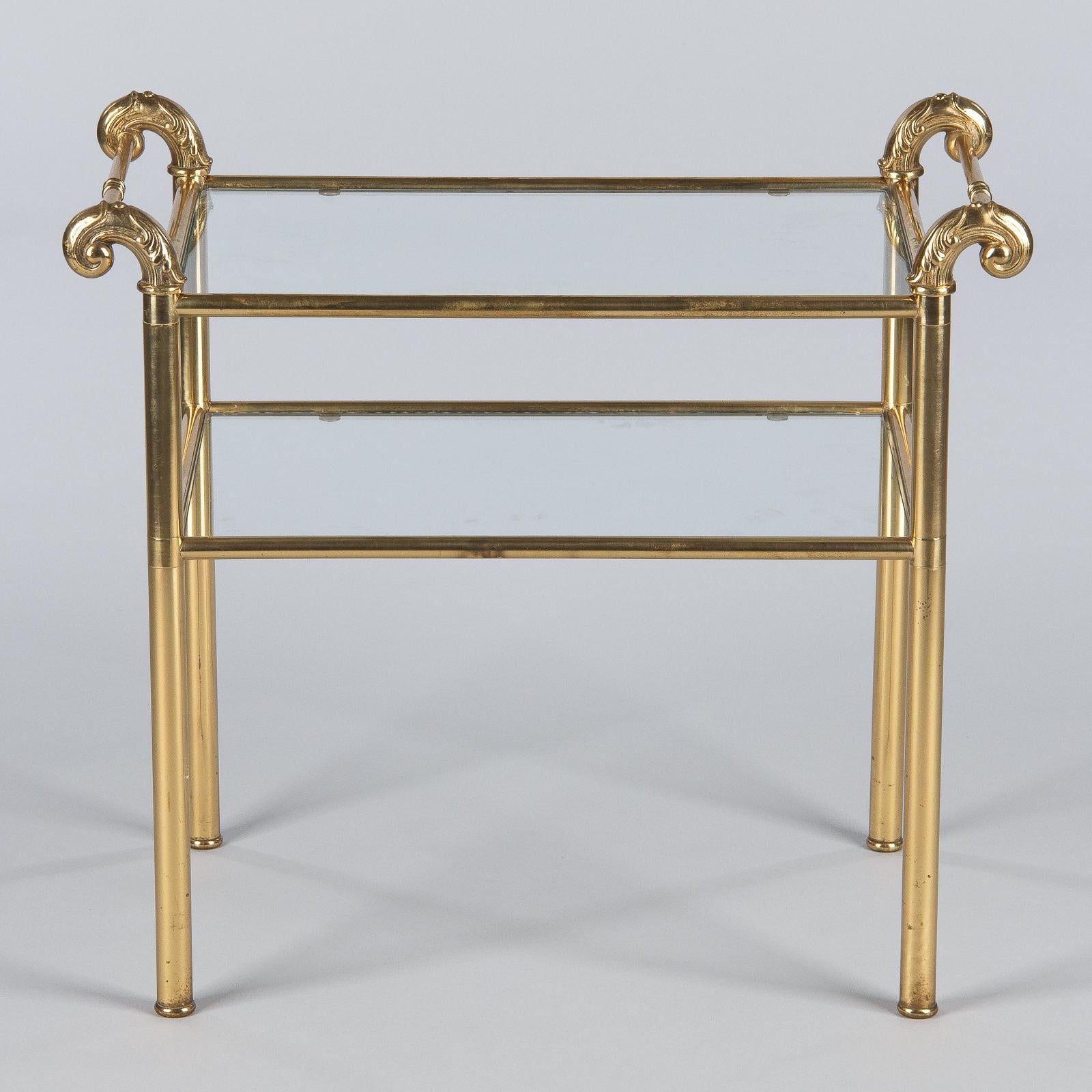 French Mid-Century Brass Side Table with Glass Tops 4