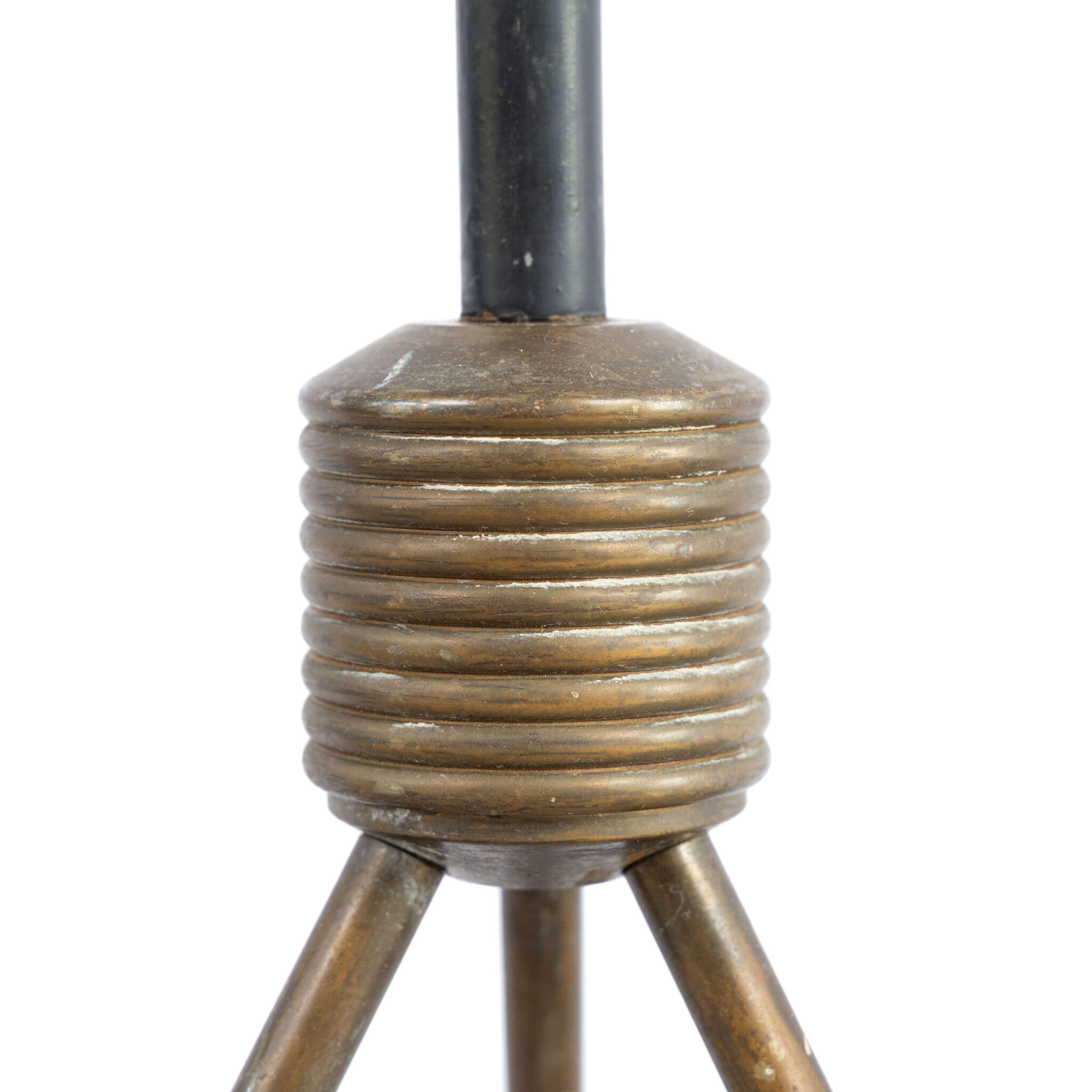 Hand-Crafted French Mid Century Brass Tripod Lamp For Sale