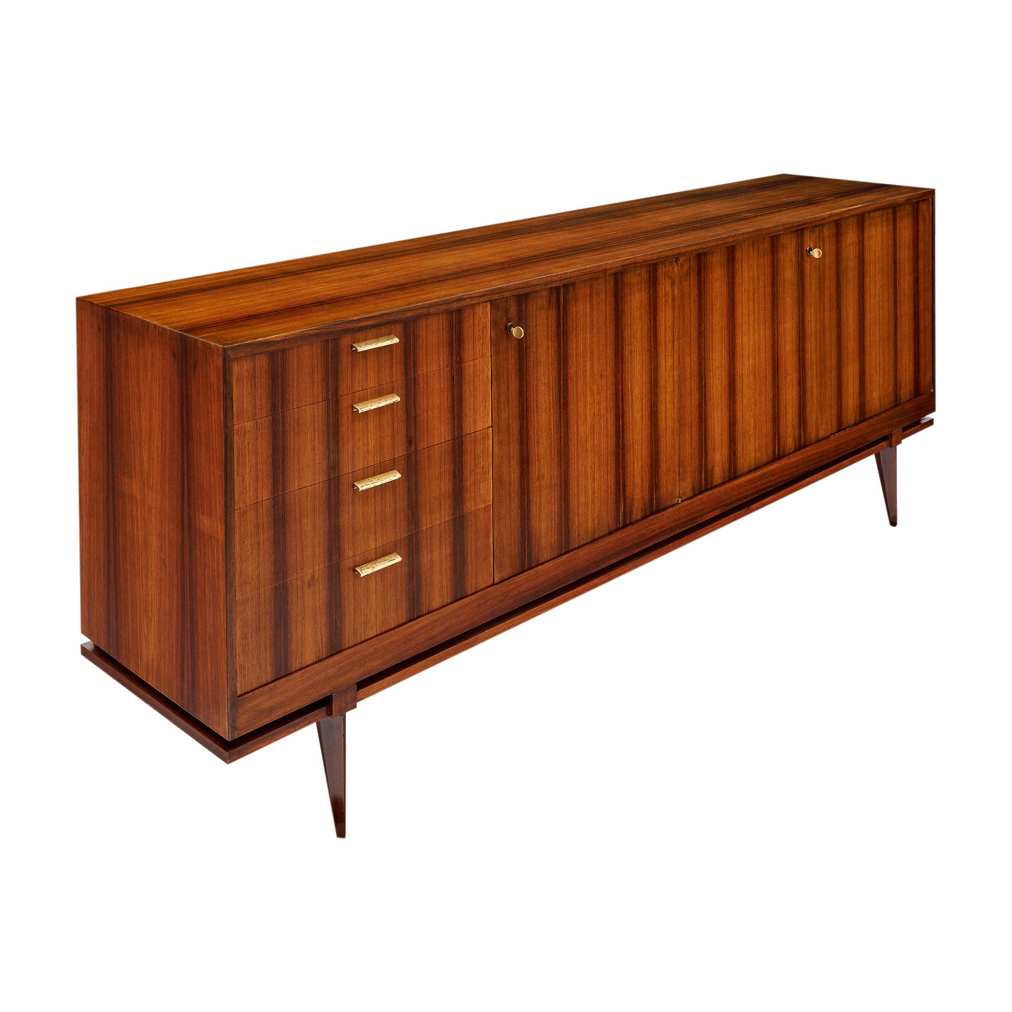 Brass French Mid-Century Brazilian Rosewood Buffet For Sale