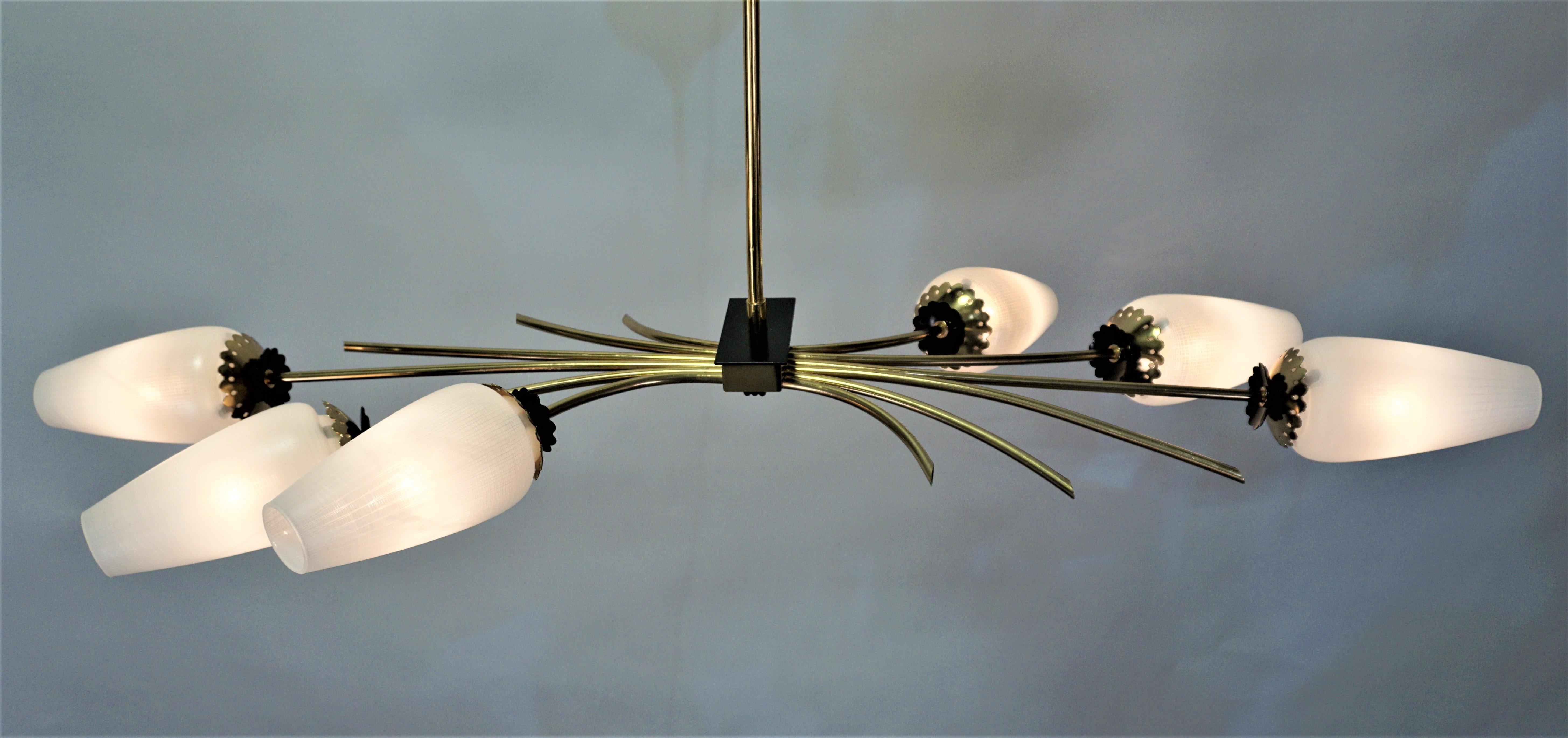 French Midcentury Bronze and Glass Chandelier 1
