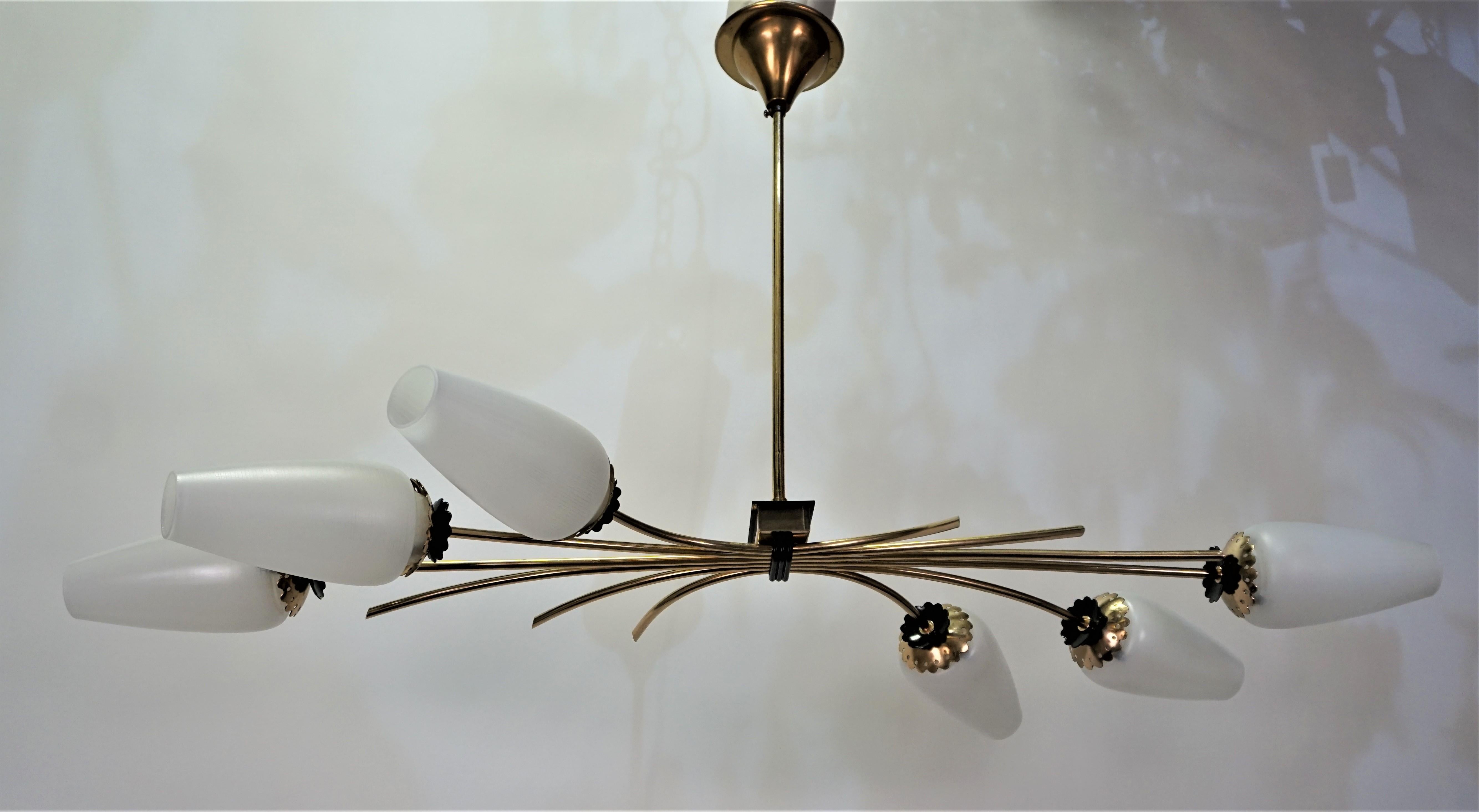 French Midcentury Bronze and Glass Chandelier 2