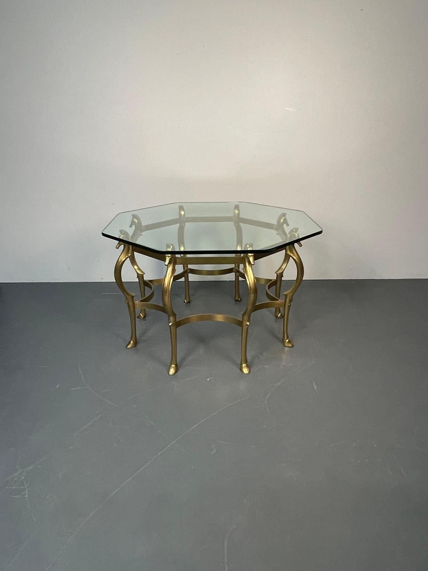 French Midcentury Bronze Center or Dining Table, Octagonal Shape, Horse Motif In Good Condition In Manhasset, NY