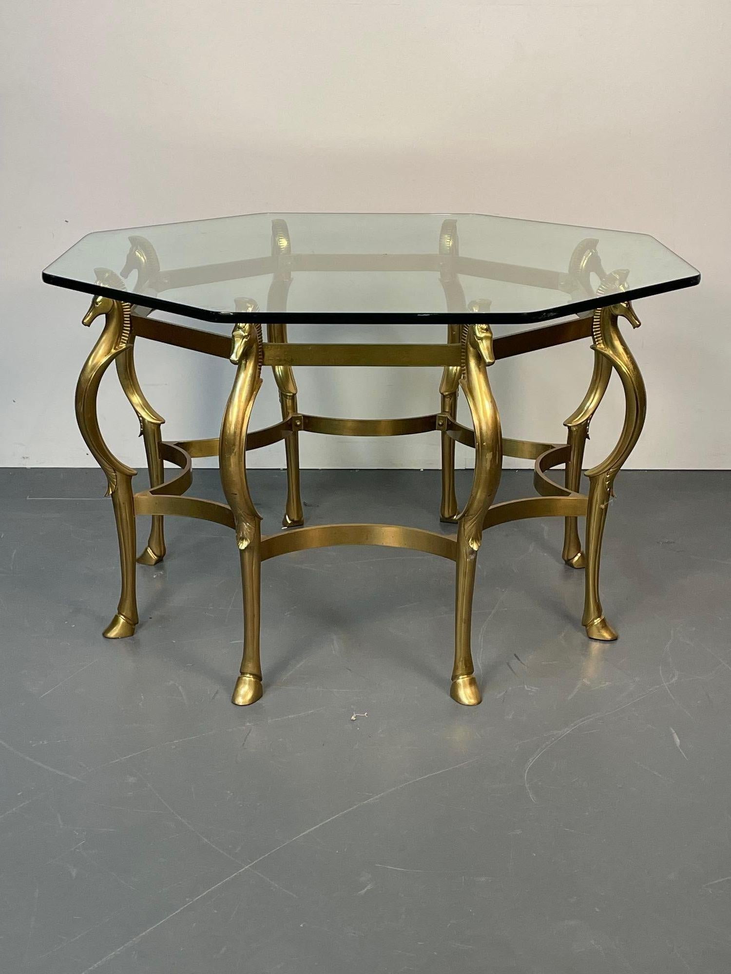 20th Century French Midcentury Bronze Center or Dining Table, Octagonal Shape, Horse Motif