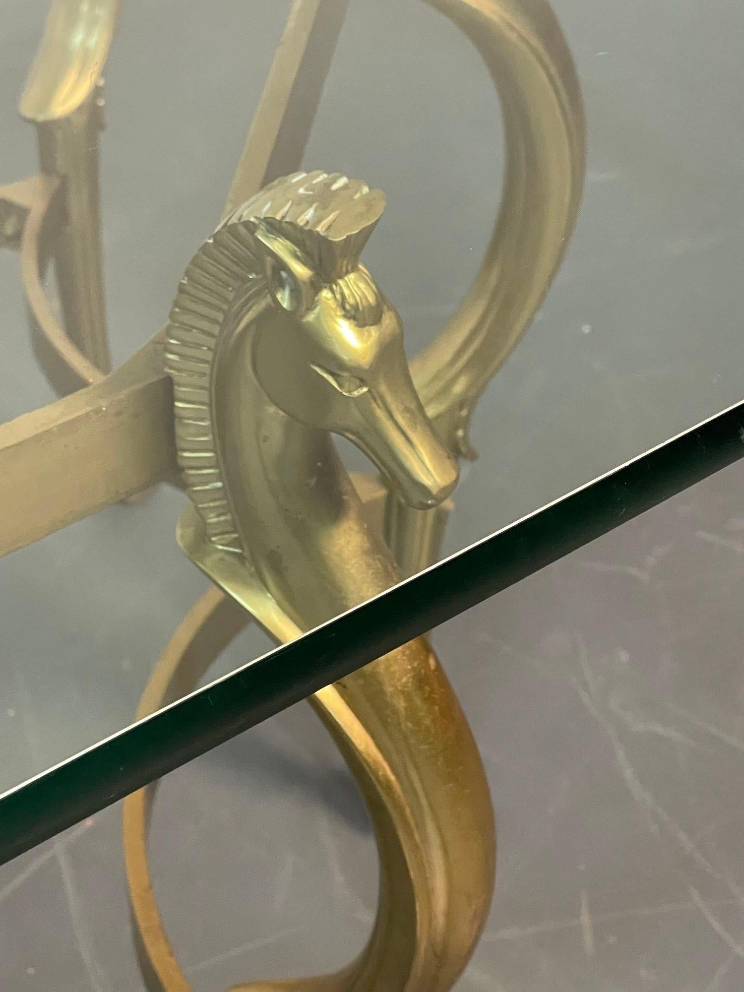 Brass French Midcentury Bronze Center or Dining Table, Octagonal Shape, Horse Motif