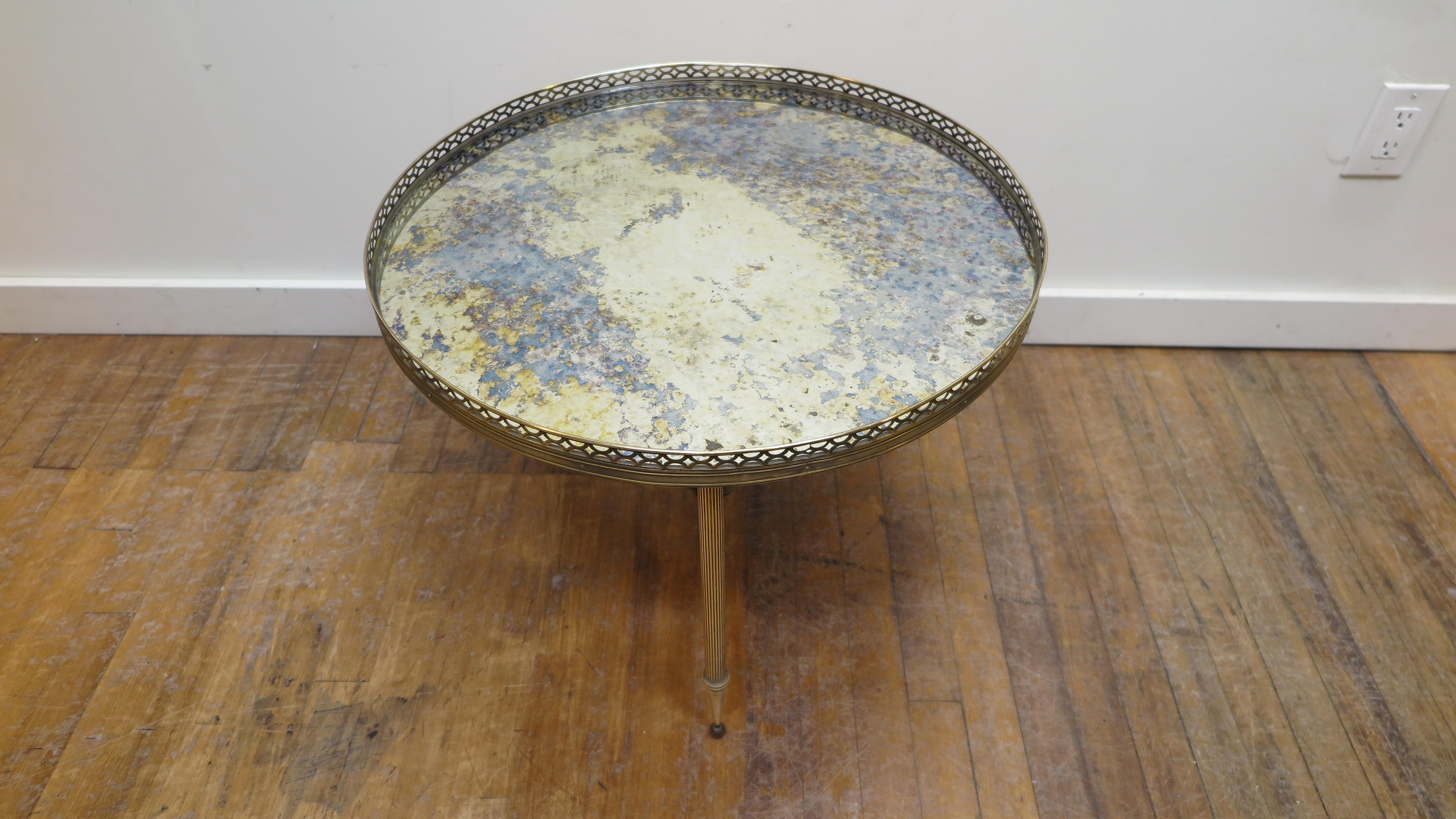 Neoclassical French Midcentury Bronze Mirror Top Cocktail Table Maison Baguès