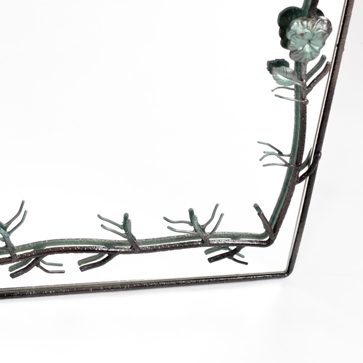 French Midcentury Bronze Naturalistic Designed Mirror for Lanvin Paris, 1970s For Sale 1