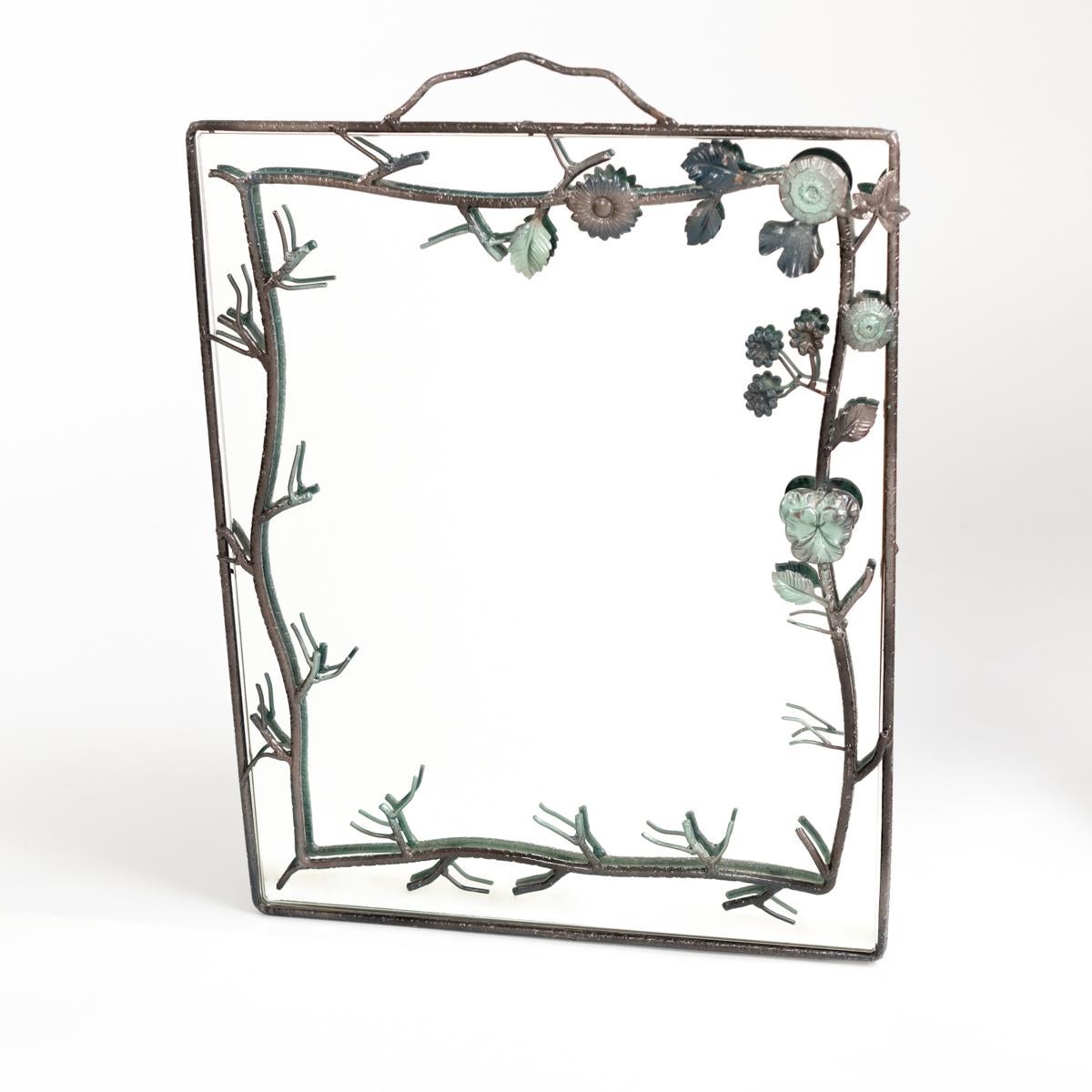 French Midcentury Bronze Naturalistic Designed Mirror for Lanvin Paris, 1970s For Sale 2