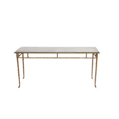 French Mid-Century Bronze Sofa Table in Palm Leave Design by Maison Charles, 60s