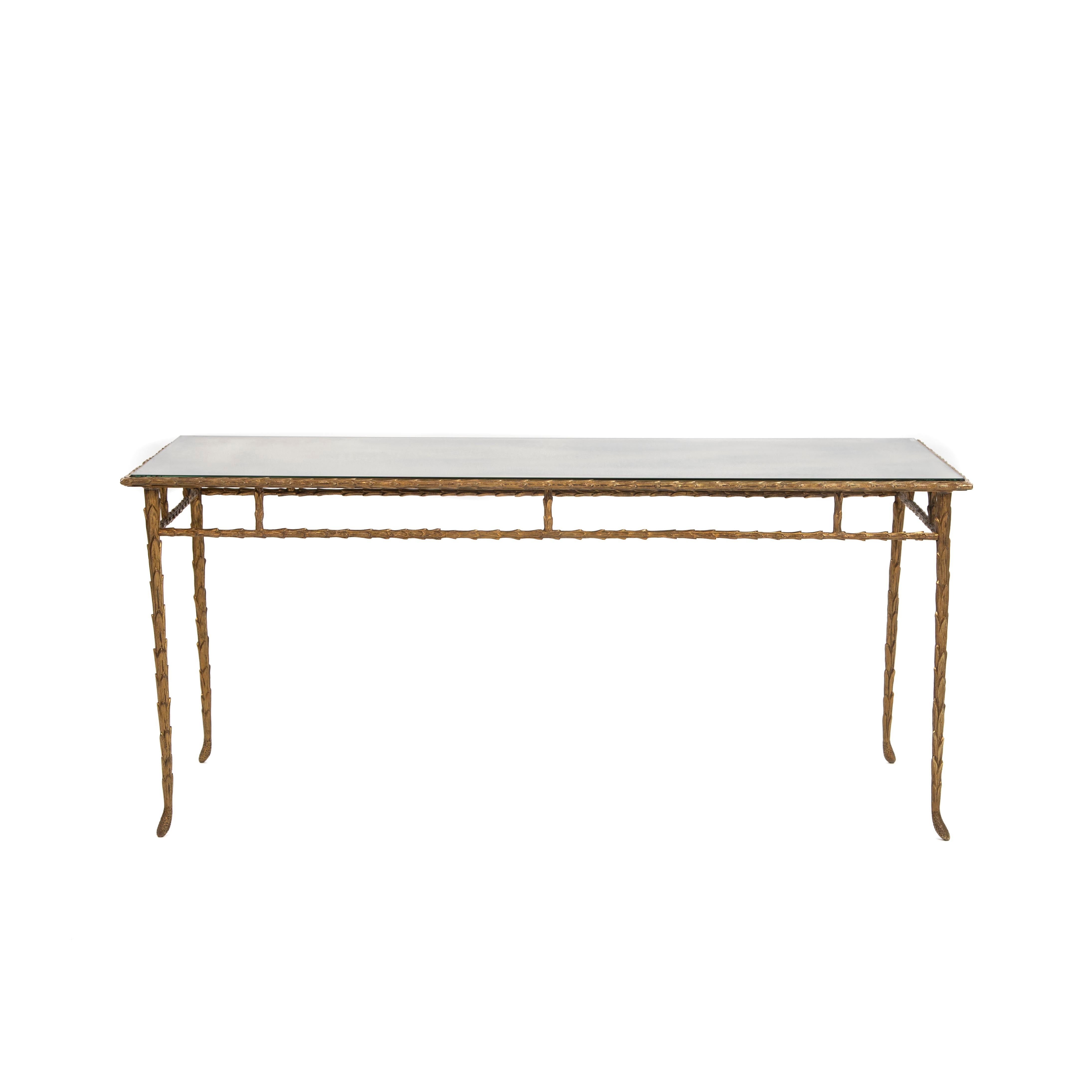 Französischer Sofatisch aus Bronze im Palmenblatt-Design von Maison Charles, 60er Jahre im Angebot 1
