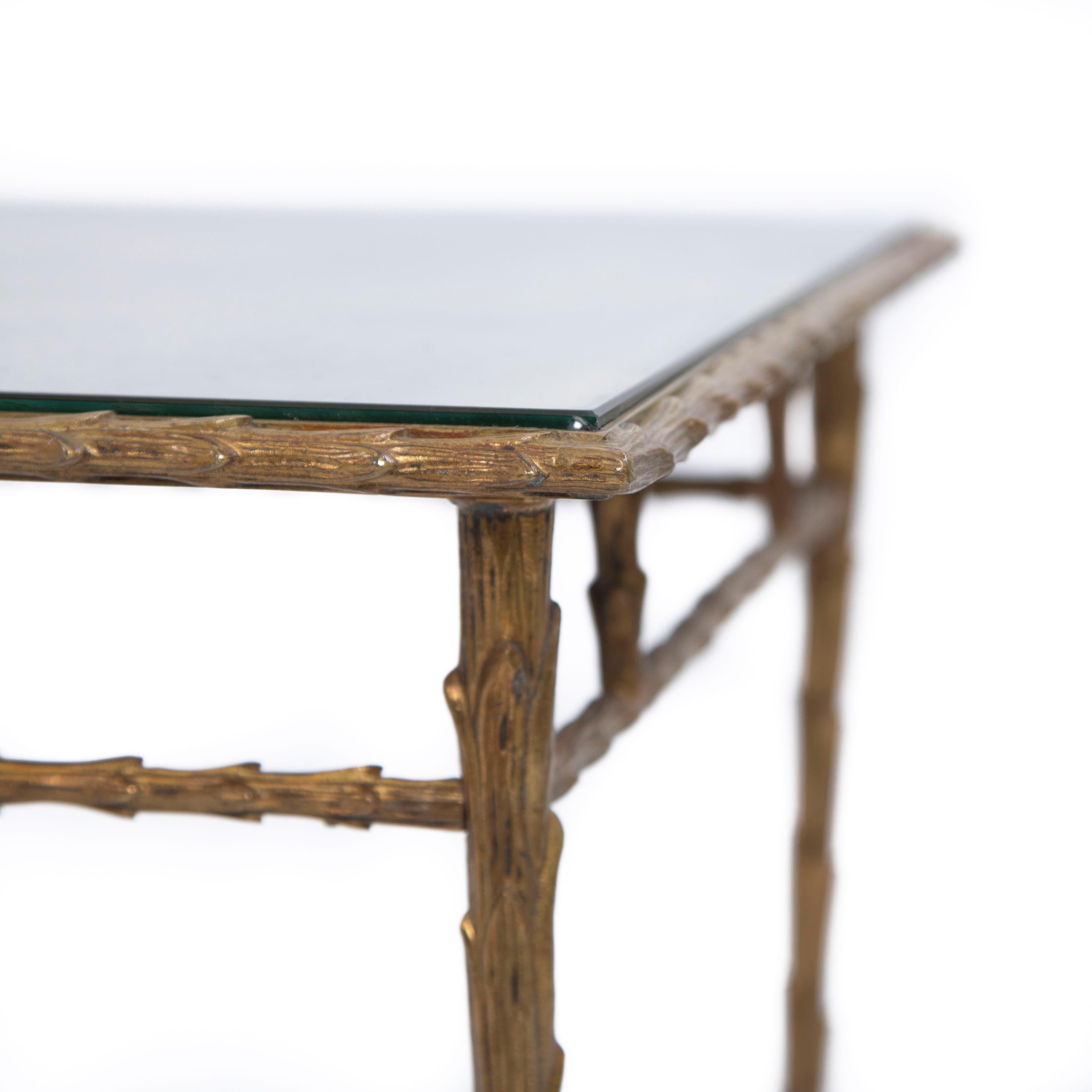 Französischer Sofatisch aus Bronze im Palmenblatt-Design von Maison Charles, 60er Jahre im Angebot 3