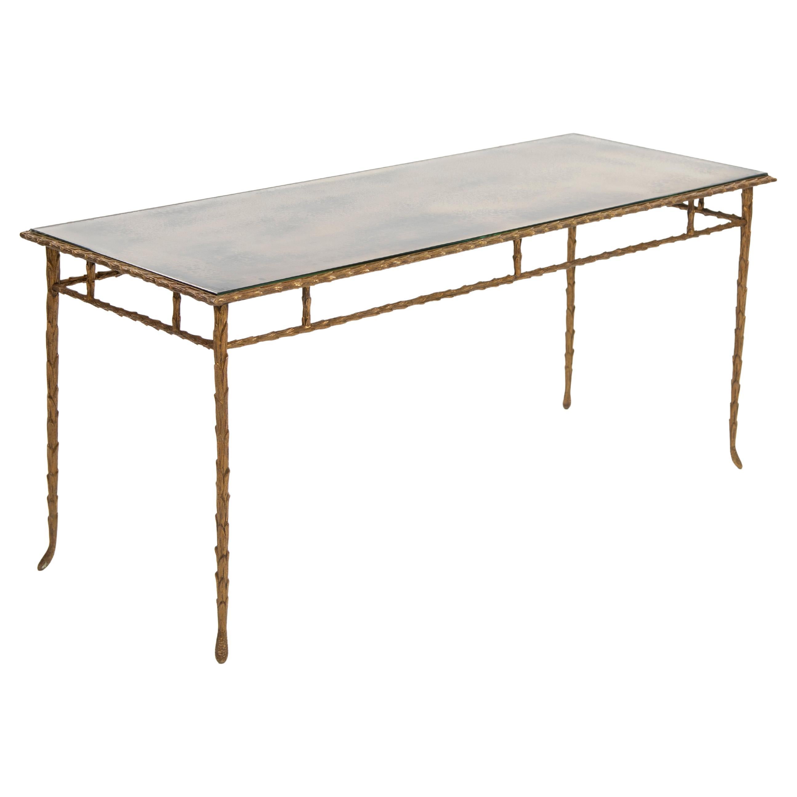 Französischer Sofatisch aus Bronze im Palmenblatt-Design von Maison Charles, 60er Jahre im Angebot