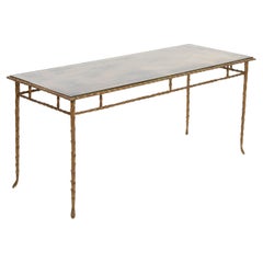 Französischer Sofatisch aus Bronze im Palmenblatt-Design von Maison Charles, 60er Jahre