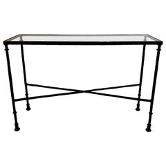 French Mid-Century Modern Neoclassical Bronze & Travertine Console, Giacometti 