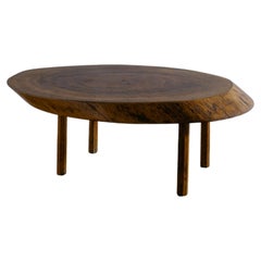 Retro French Mid-Century Brutalist Coffee Table in Elm Produced in France, 1950s 