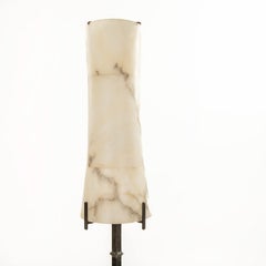 French Mid-Century Brutalist Forged Iron with Alabaster Shade Floor Lamp 1950s