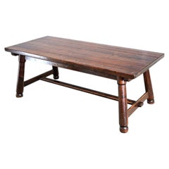 Mesa de comedor francesa de pino, de estilo brutalista de mediados de siglo