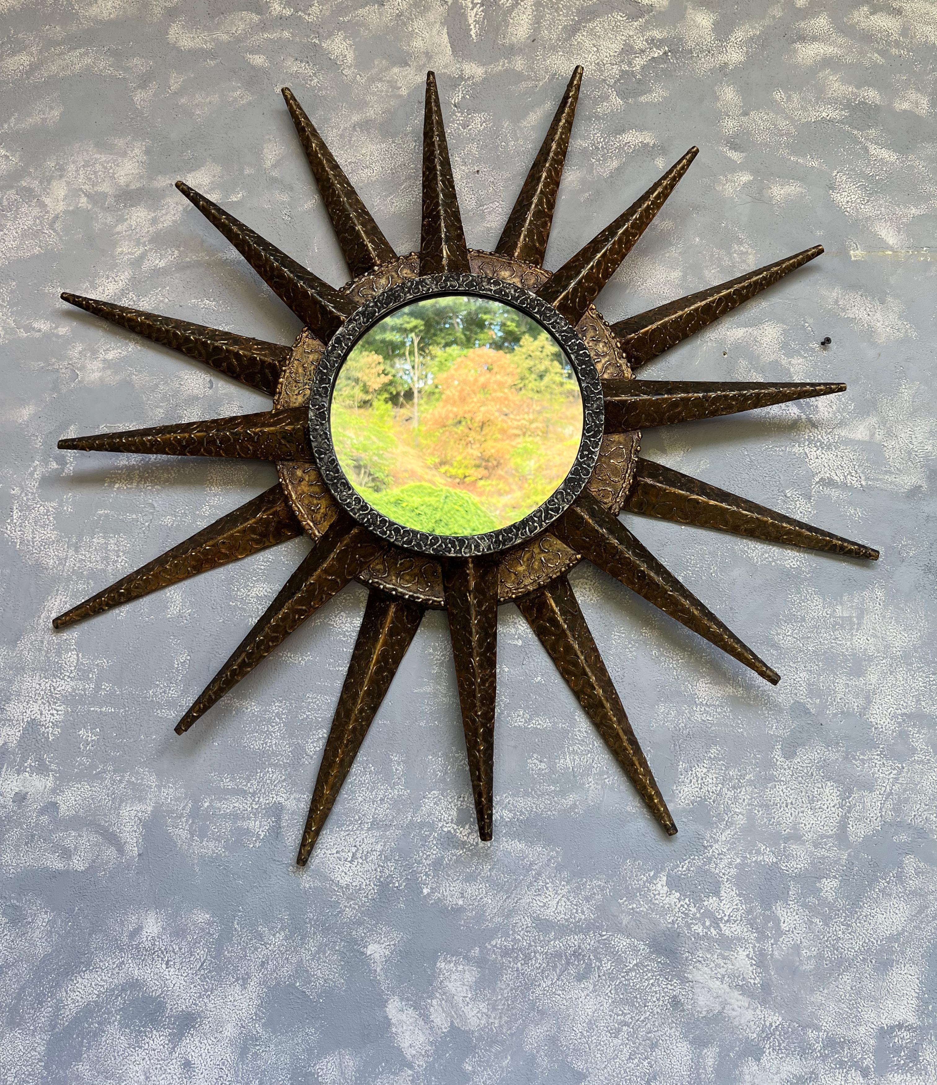 French Mid Century Brutalist Sunburst Mirror For Sale 7