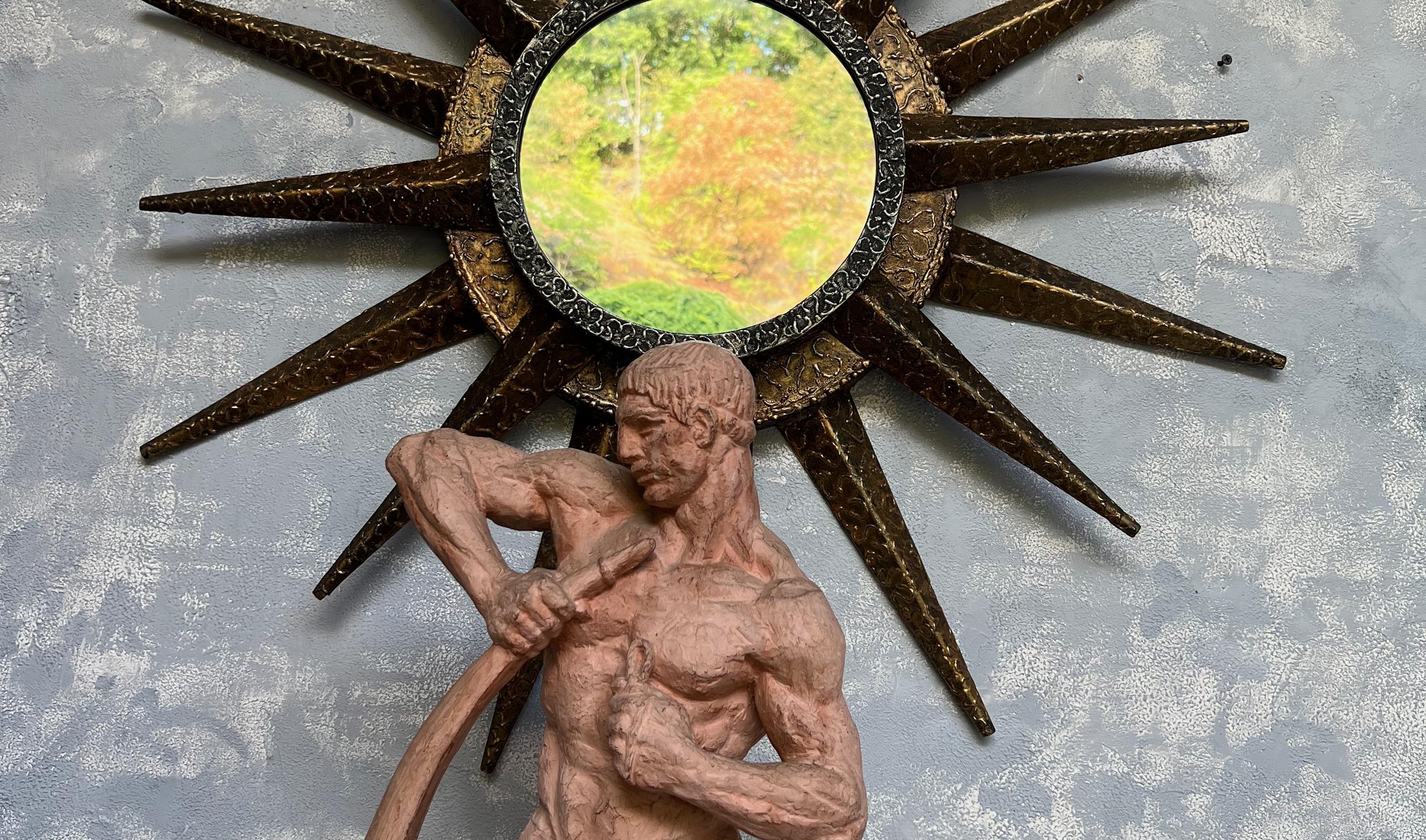 French Mid Century Brutalist Sunburst Mirror For Sale 2