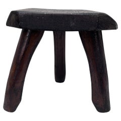 French Mid-Century Brutalist Wood Stool