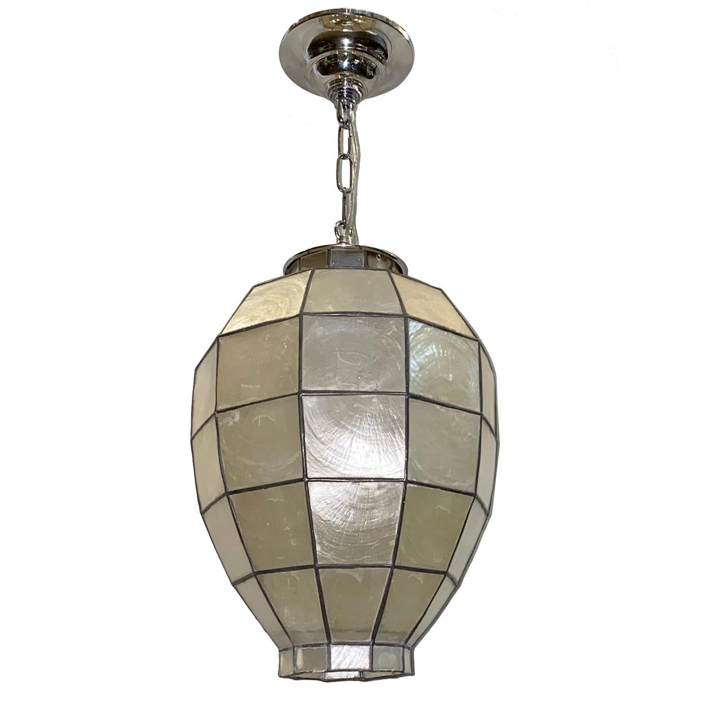 Plated French Midcentury Capiz Lantern For Sale