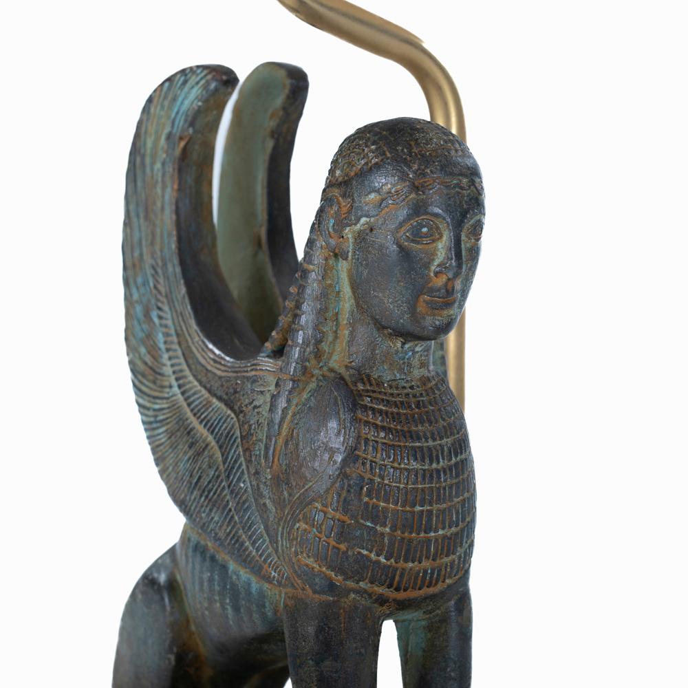 French Mid-Century Cast Bronze Sphinx Table Lamp by Maison Le Dauphin 1970s  For Sale 3