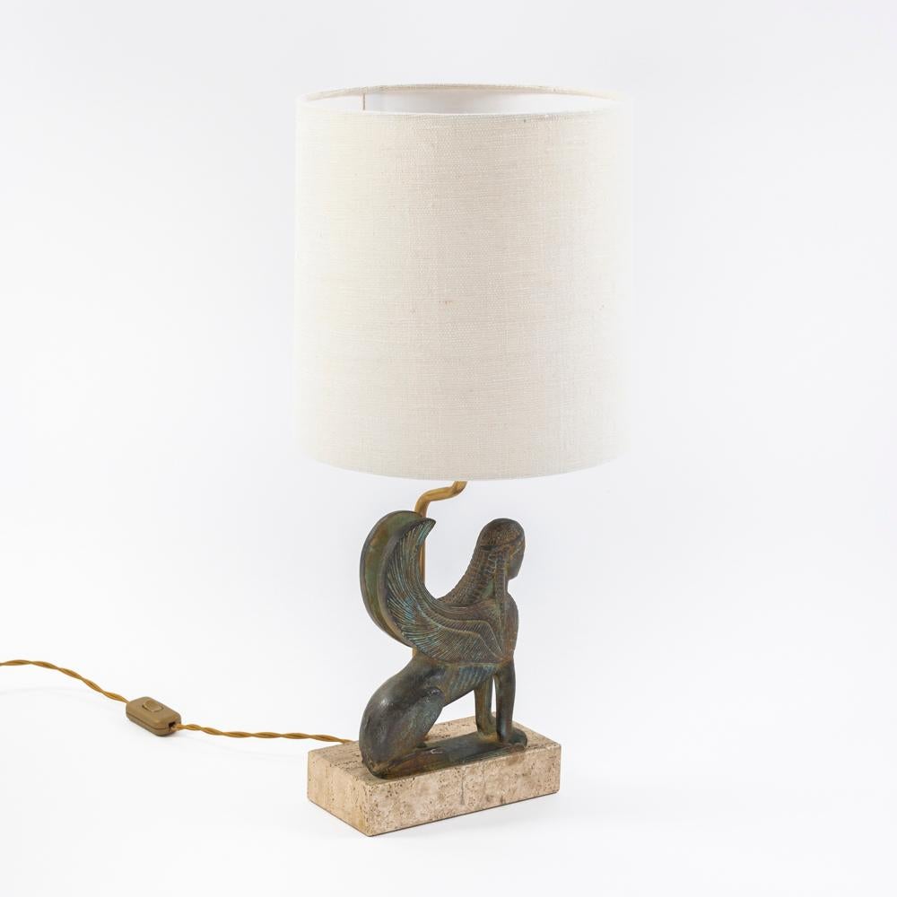 Mid-Century Modern French Mid-Century Cast Bronze Sphinx Table Lamp by Maison Le Dauphin 1970s  For Sale