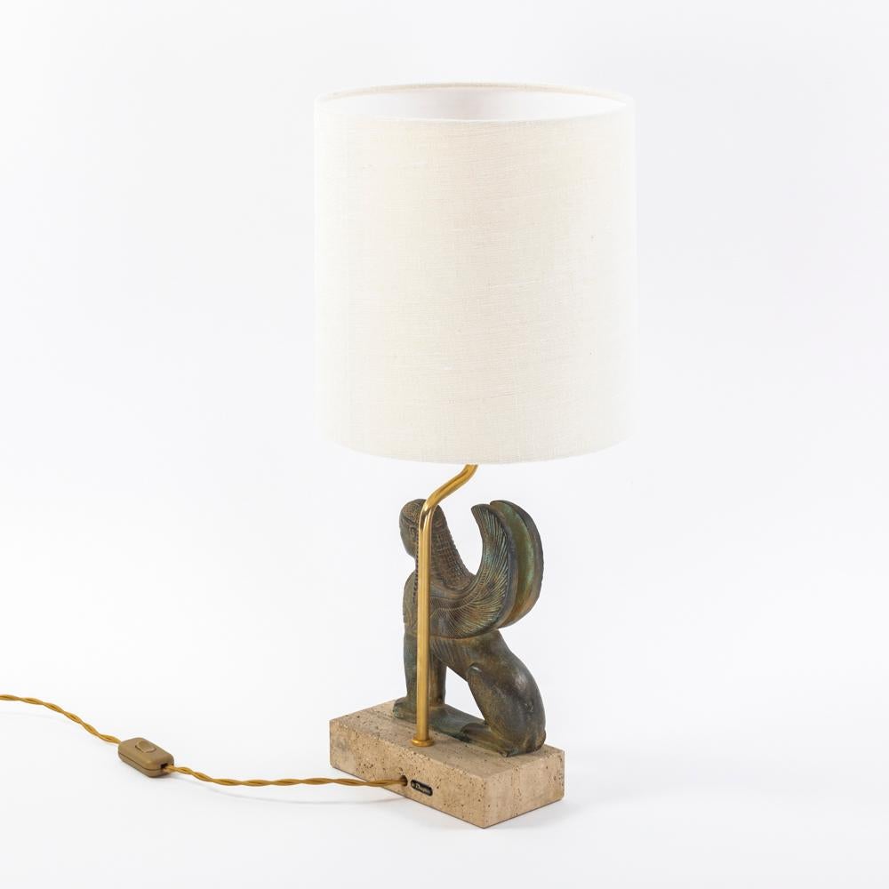 Hand-Crafted French Mid-Century Cast Bronze Sphinx Table Lamp by Maison Le Dauphin 1970s  For Sale