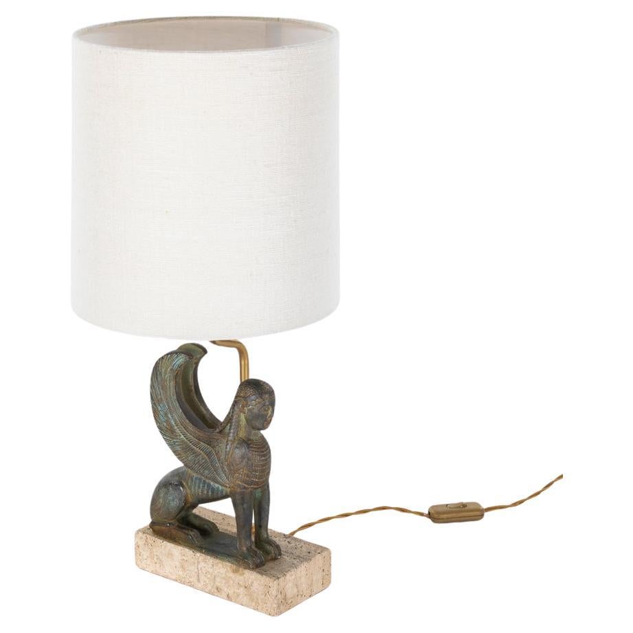 French Mid-Century Cast Bronze Sphinx Table Lamp by Maison Le Dauphin 1970s  For Sale