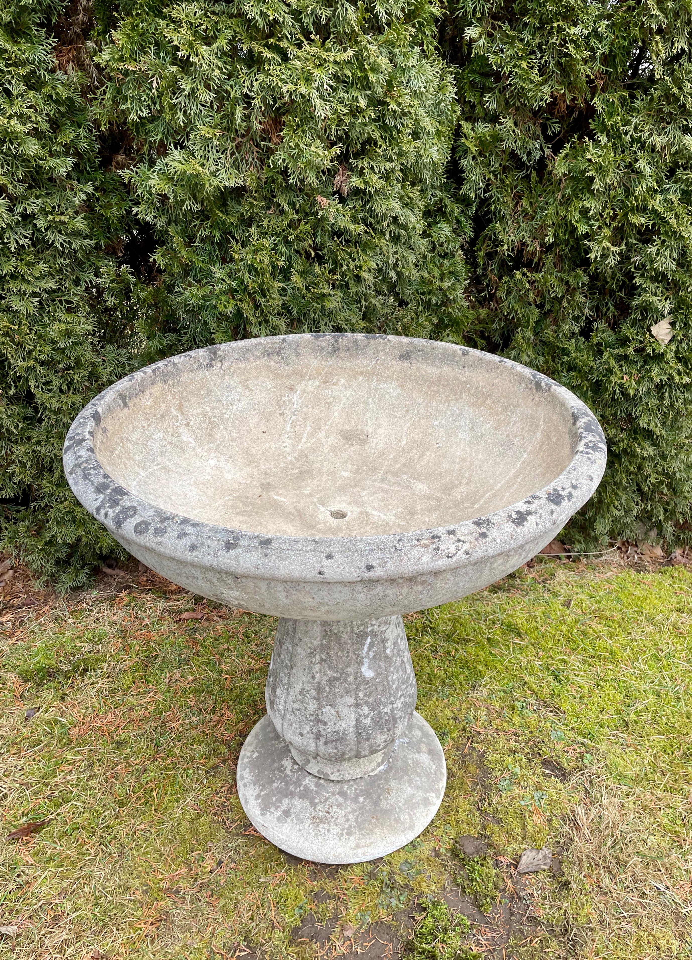 Mid-Century Modern French Midcentury Cast Stone Birdbath / Planter / Fountain / Table Base