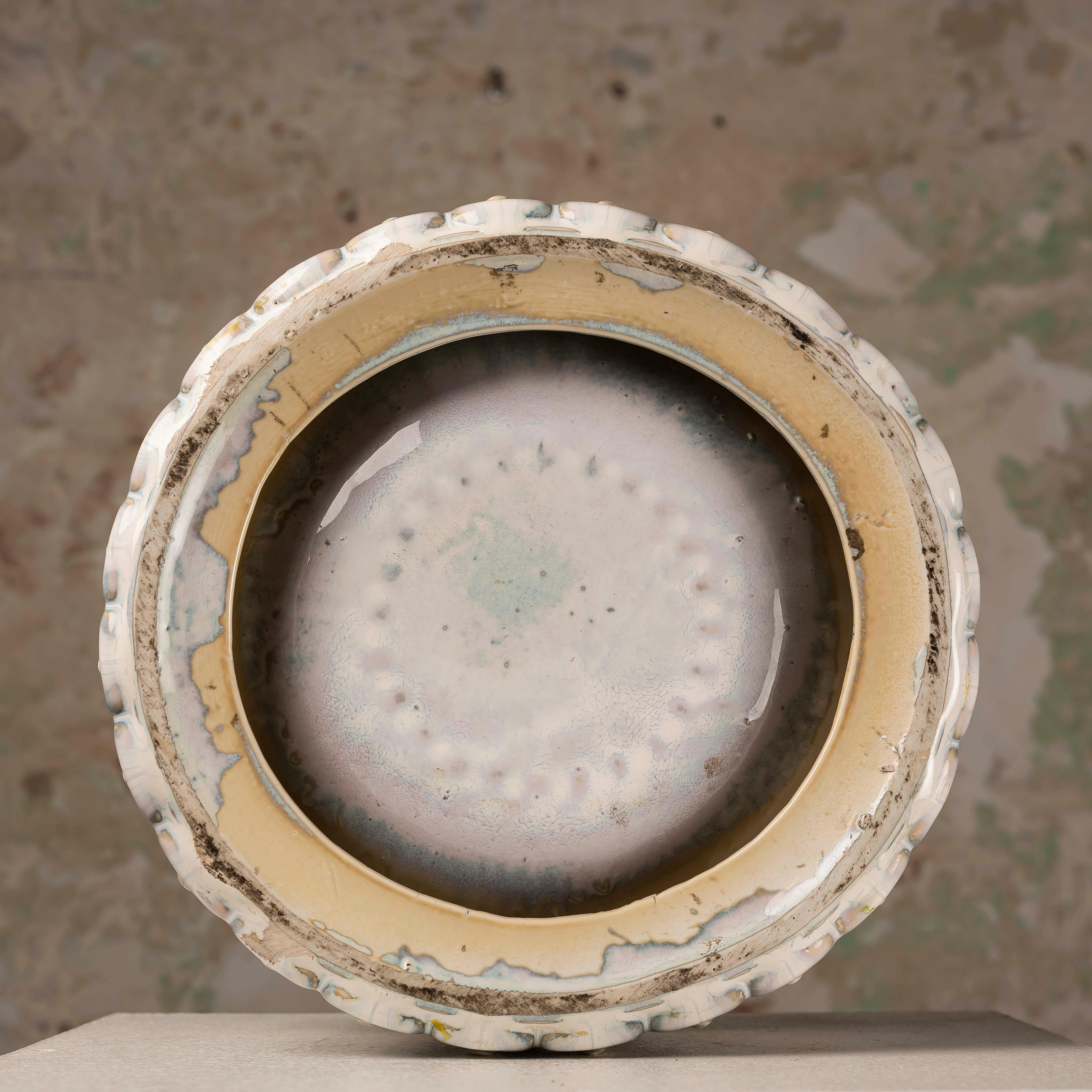 French Mid-Century Ceramic Centerpiece, Vallauris, Nacreous Glaze 1960s For Sale 4